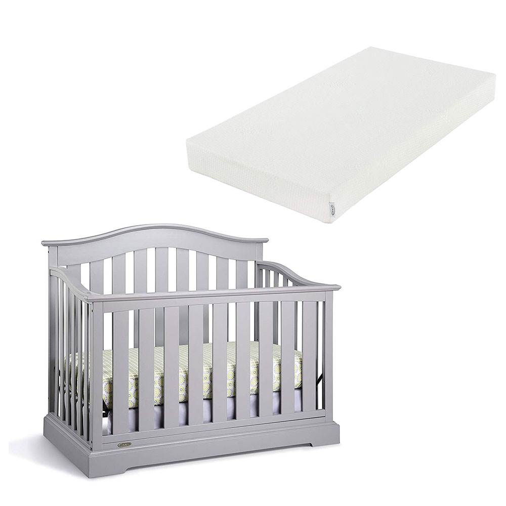 Graco Westbrook 4 in 1 Convertible Crib in Pebble Gray w/ Natural Foam Mattress - VMInnovations