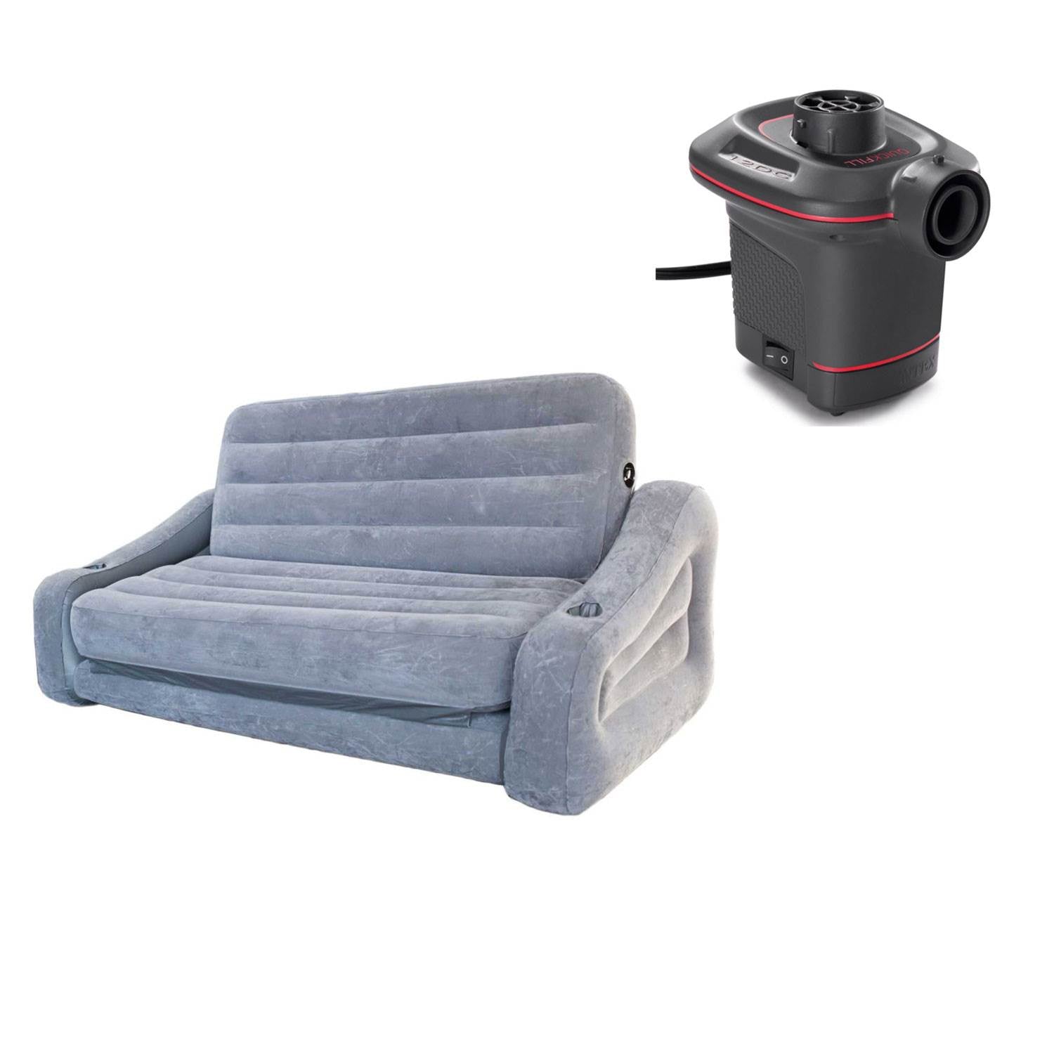 Intex Queen Inflatable Pull-Out Sofa Air Mattress & 12V Corded Electric Air Pump