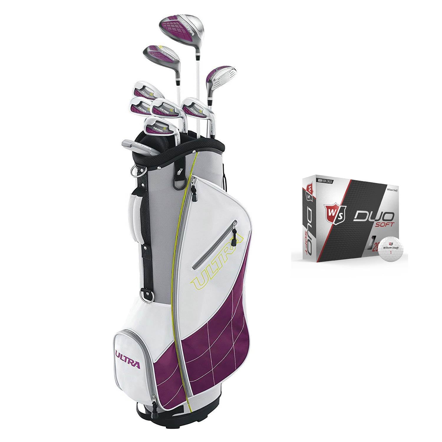 Wilson Ultra Womens Right Handed Super Long Golf Club Set with Cart Bag & Balls