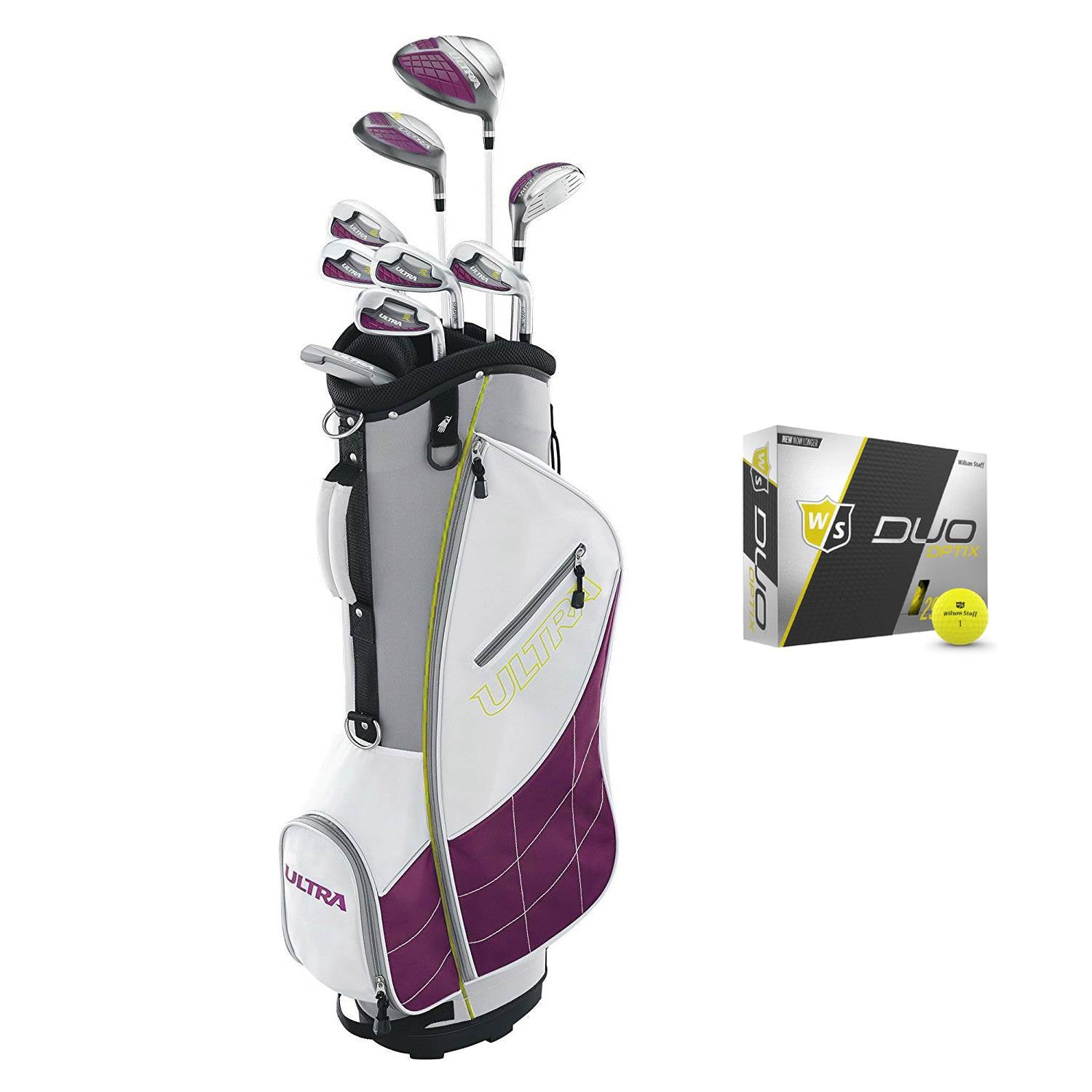 Wilson Ultra Womens Right Handed Super Long Golf Club Set with Cart Bag & Balls