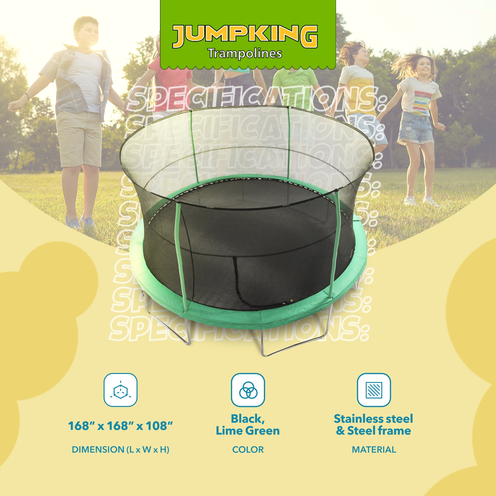 JumpKing JK1418C2 14 Foot Padded Enclosed Round Trampoline with G3 Poles, Green - VMInnovations