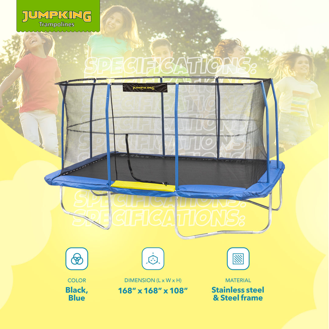 JumpKing JKRC1014C319 10 x 14 Foot Enclosed Rectangular Trampoline with G3 Pole - VMInnovations