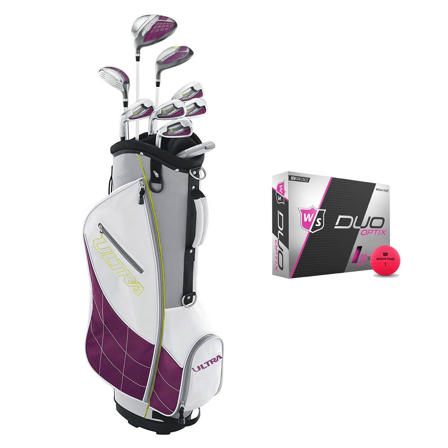 Wilson Ultra Womens Left Handed Super Long Golf Club Set with Cart Bag & Balls