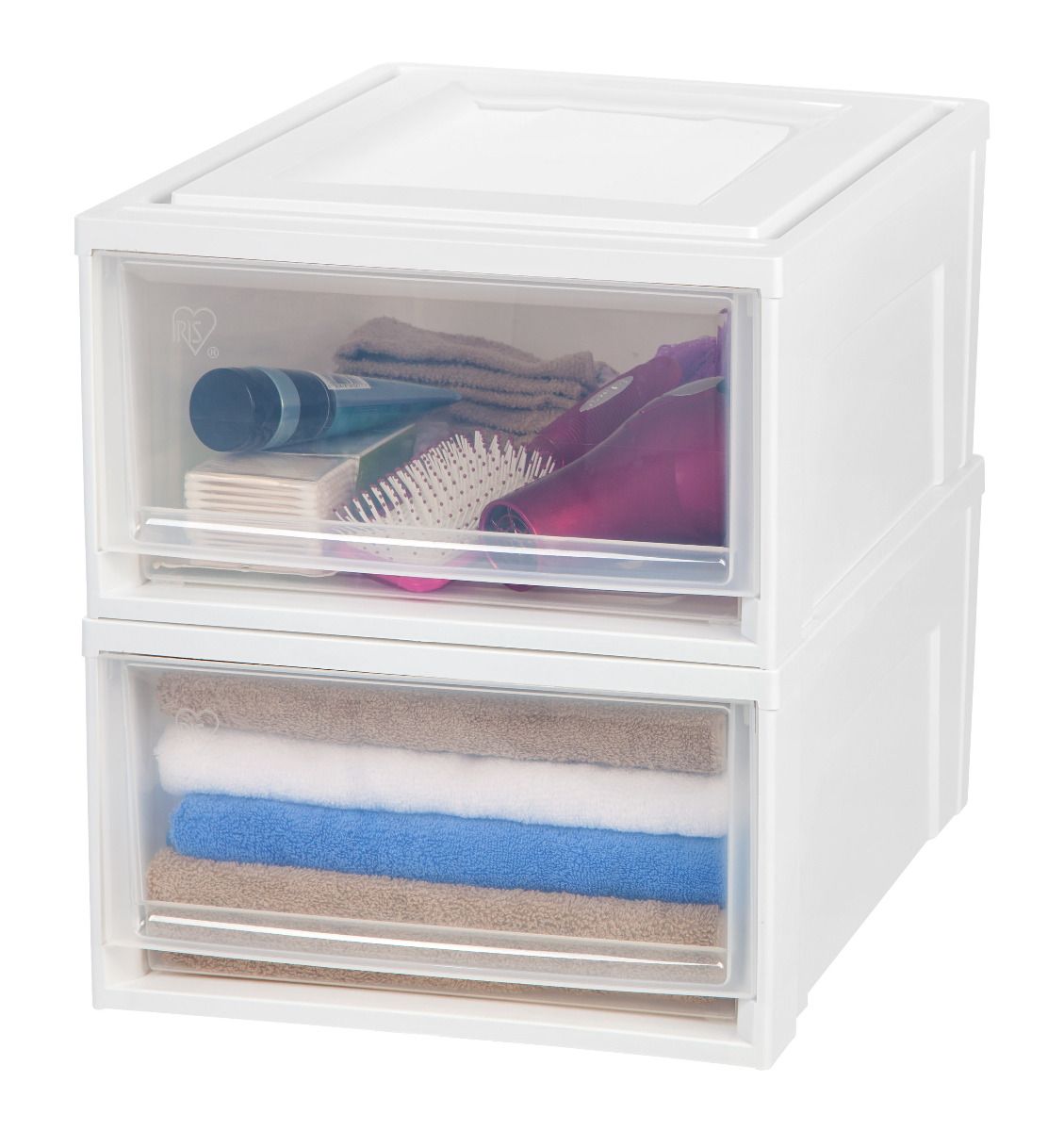 IRIS 30 Quart Medium Stackable Plastic Storage Chest Drawer Bin, White (3 Pack)