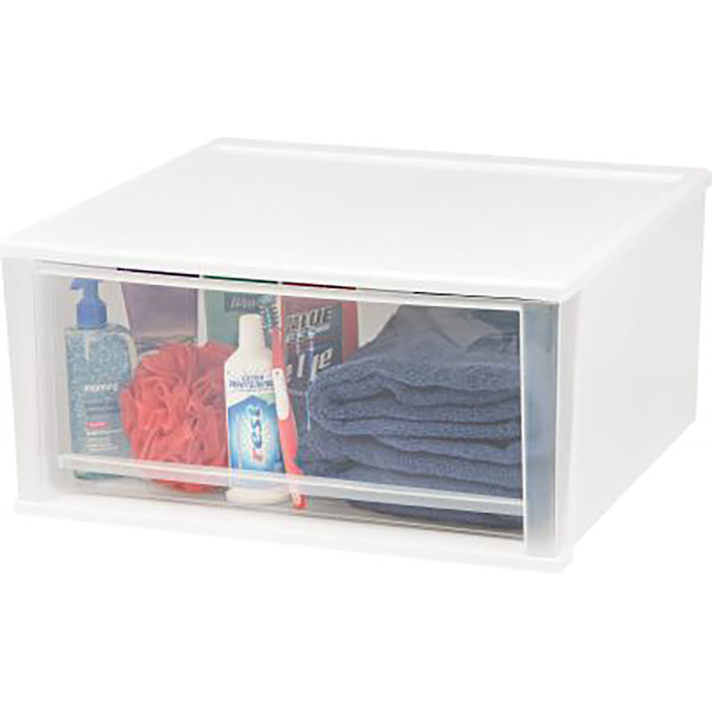 7 Qt Plastic Extra Large Stacking Tote Drawer, White, 4 Pack (Open Box)