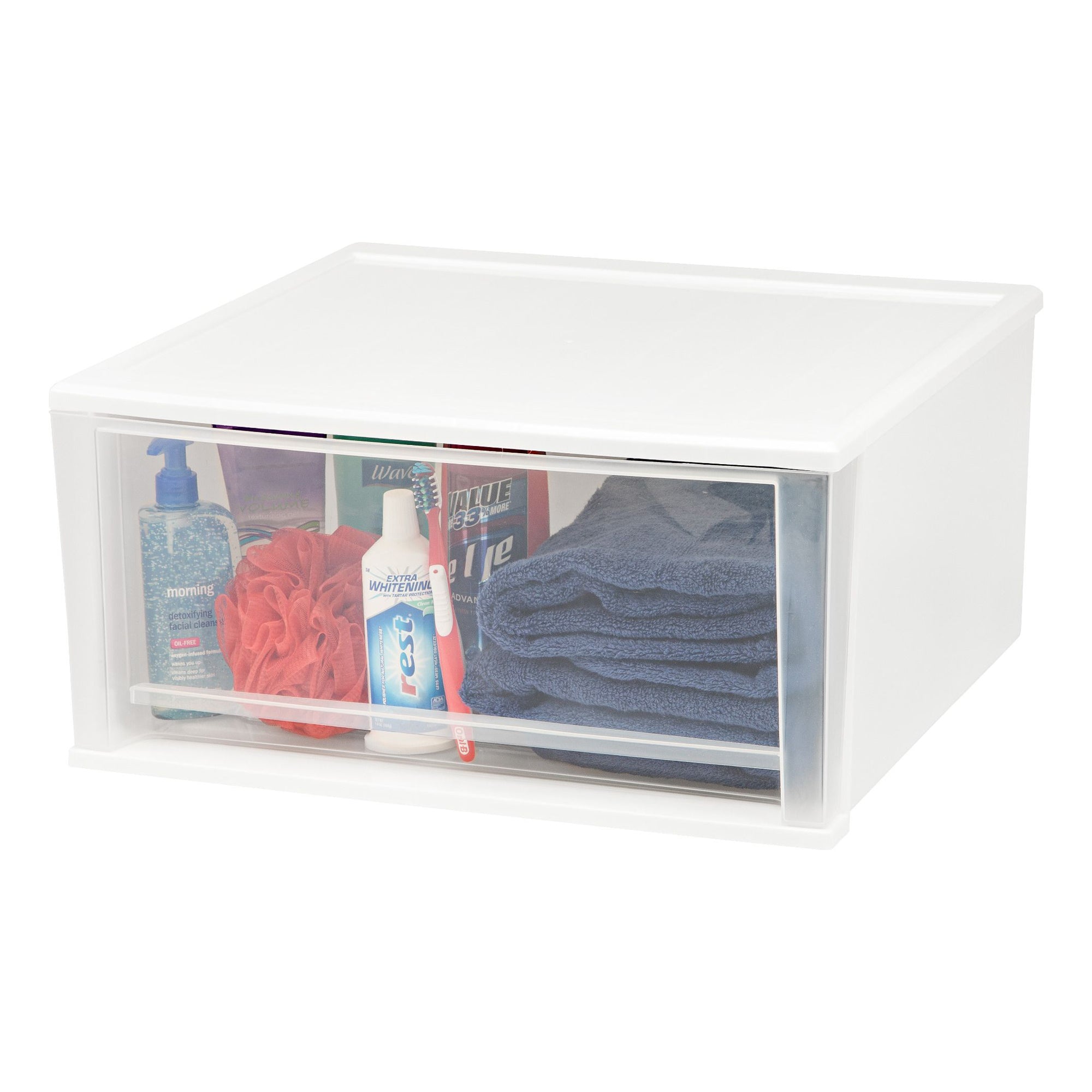 IRIS 129803 Large 51 Quart Stackable Pull Out Clear Front Plastic Drawer, White