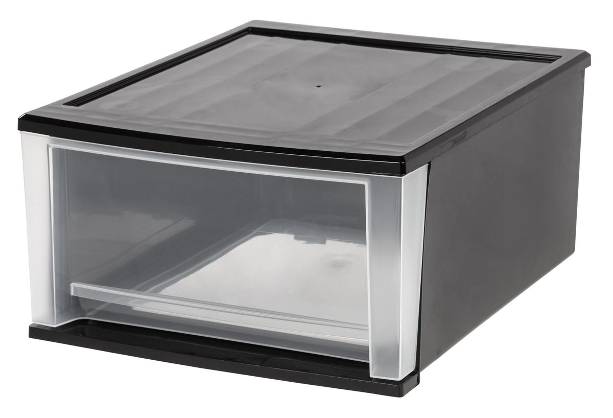 IRIS USA Large 32 Quart Stackable Pull Out Clear Front Plastic Drawer, Black (2 Pack)