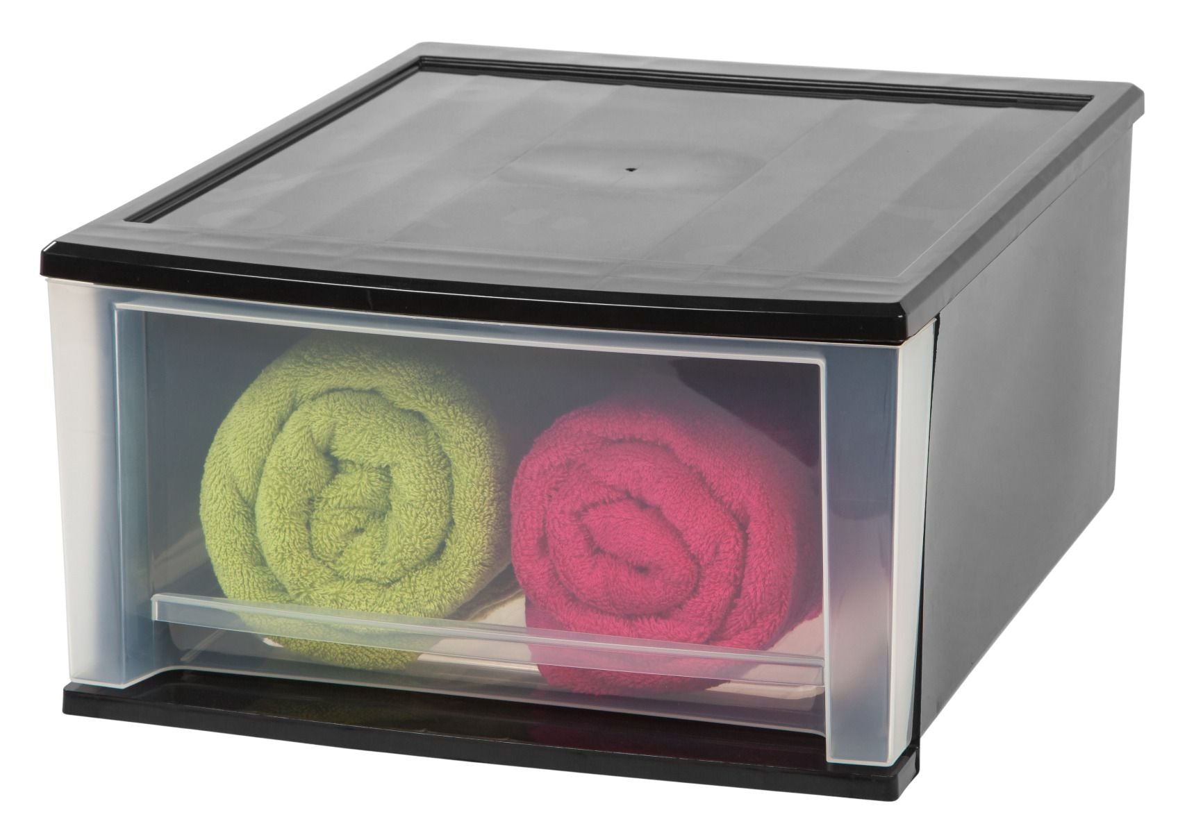 IRIS USA Large 32 Quart Stackable Pull Out Clear Front Plastic Drawer, Black (2 Pack)