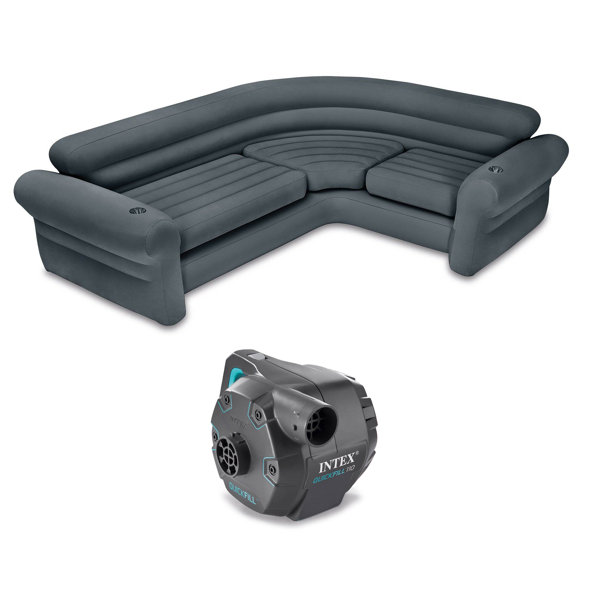 Intex Inflatable Portable Indoor Corner Couch Sectional Sofa w/ Cupholders, GrayIntex 120 Volt Quick-Fill AC Electric 38.9 CFM Inflatable Float & Air Bed Pump - VMInnovations