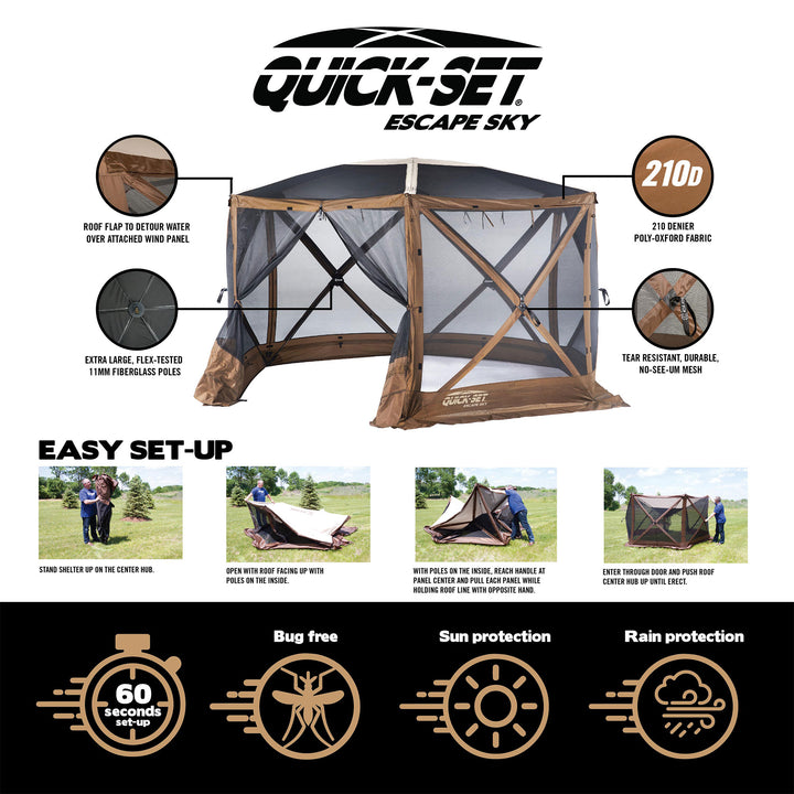 Clam Quick Set Escape Sky Camper Gazebo Canopy Shelter w/ Floor, Brown (Used) - VMInnovations