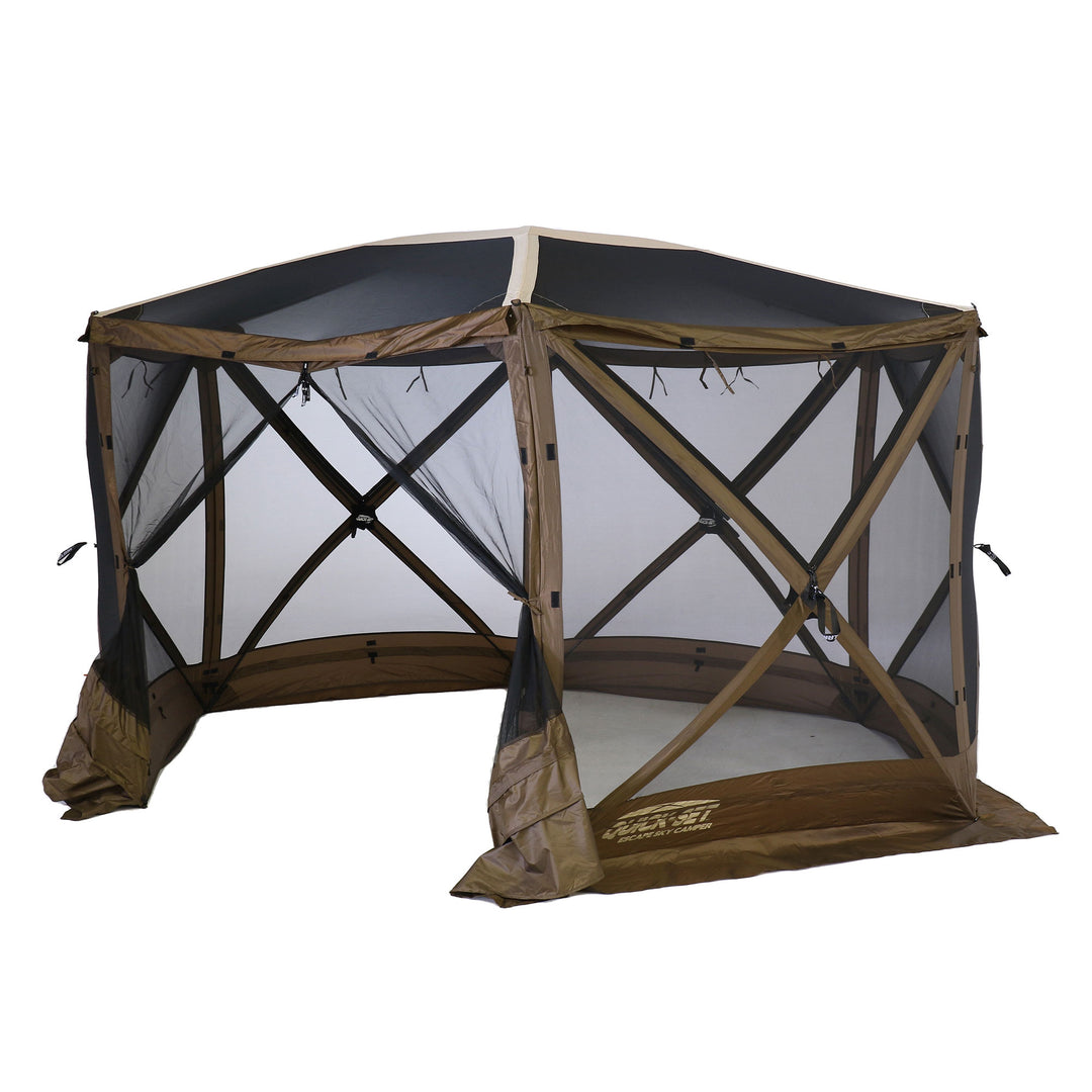 Clam Quick Set Escape Sky Camper Gazebo Canopy Shelter w/ Floor, Brown (Used) - VMInnovations