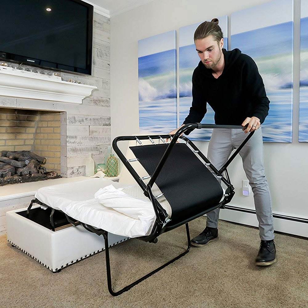 SpaceMaster iBed Ottoman with Fold Out Hideaway Guest Bed, White (Used)