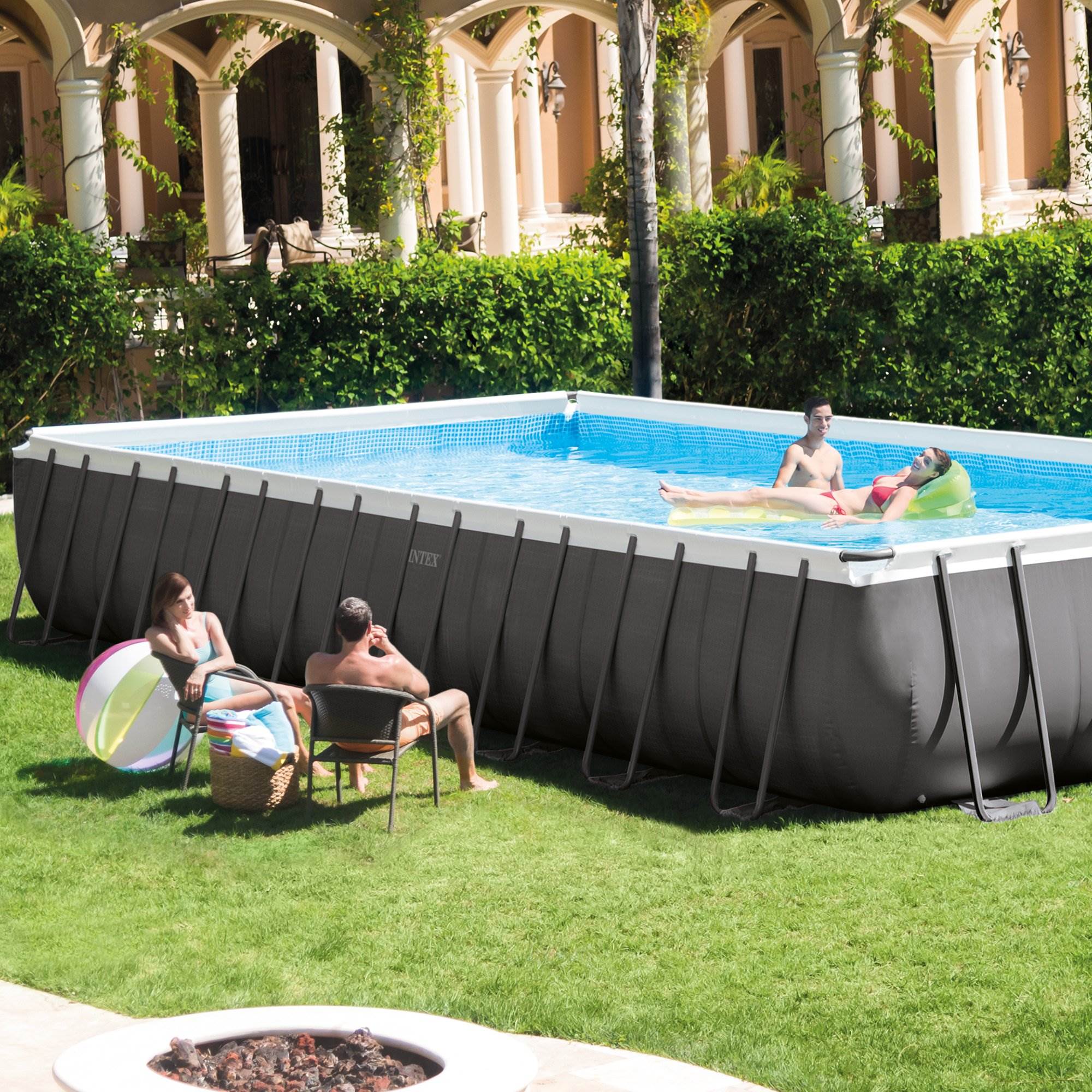 Intex 32 x 16 x 4.3 Foot Ultra Frame Rectangle Swimming Pool Set & Pump (2 Pack)