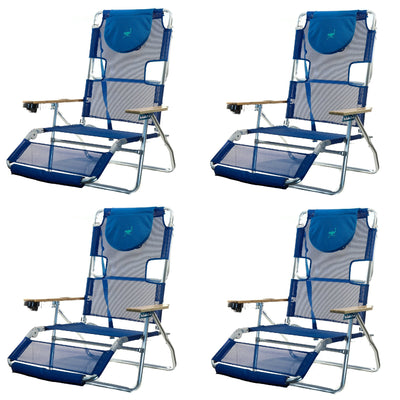 Ostrich 3N1 Lightweight Aluminum Frame 5 Position Reclining Beach Chair (4 Pack)
