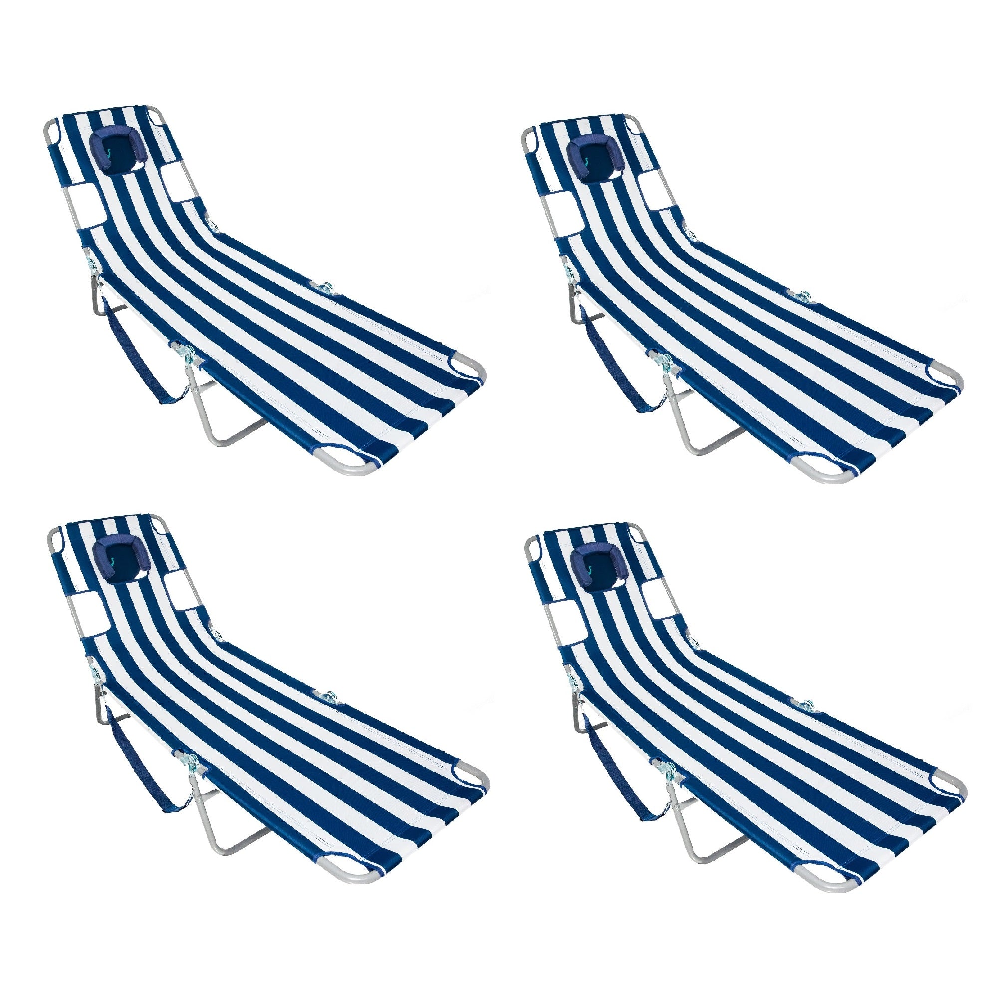 Ostrich Chaise Lounge Folding Portable Sunbathing Beach Chair, Striped (4 Pack)