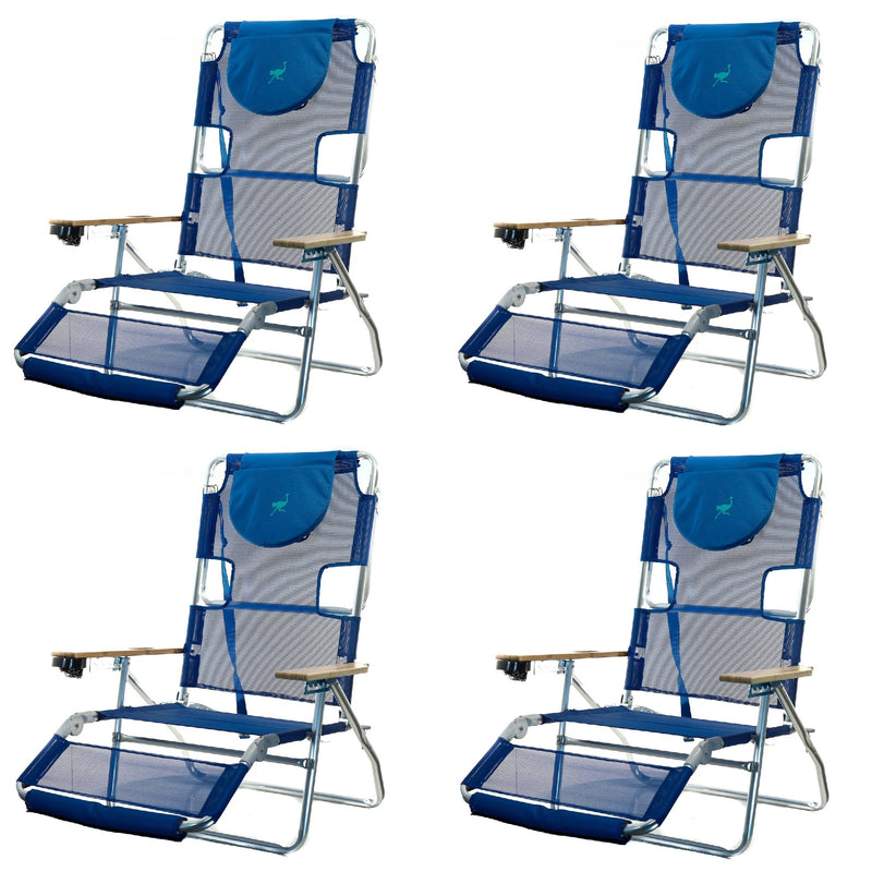Ostrich 3N1 Lightweight Aluminum Frame 5 Position Reclining Beach Chair (4 Pack)