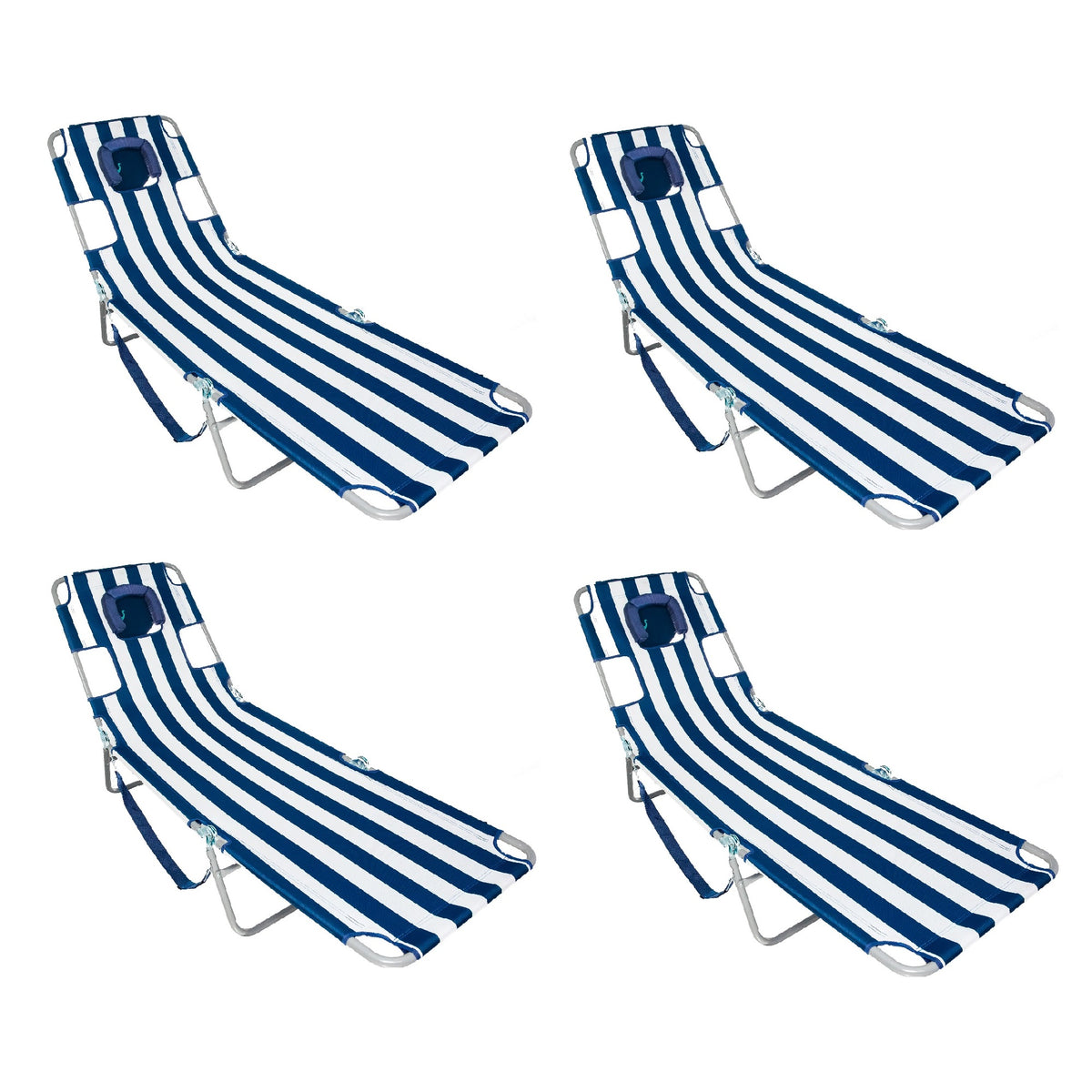 Ostrich Chaise Lounge Folding Portable Sunbathing Beach Chair, Striped (4 Pack)