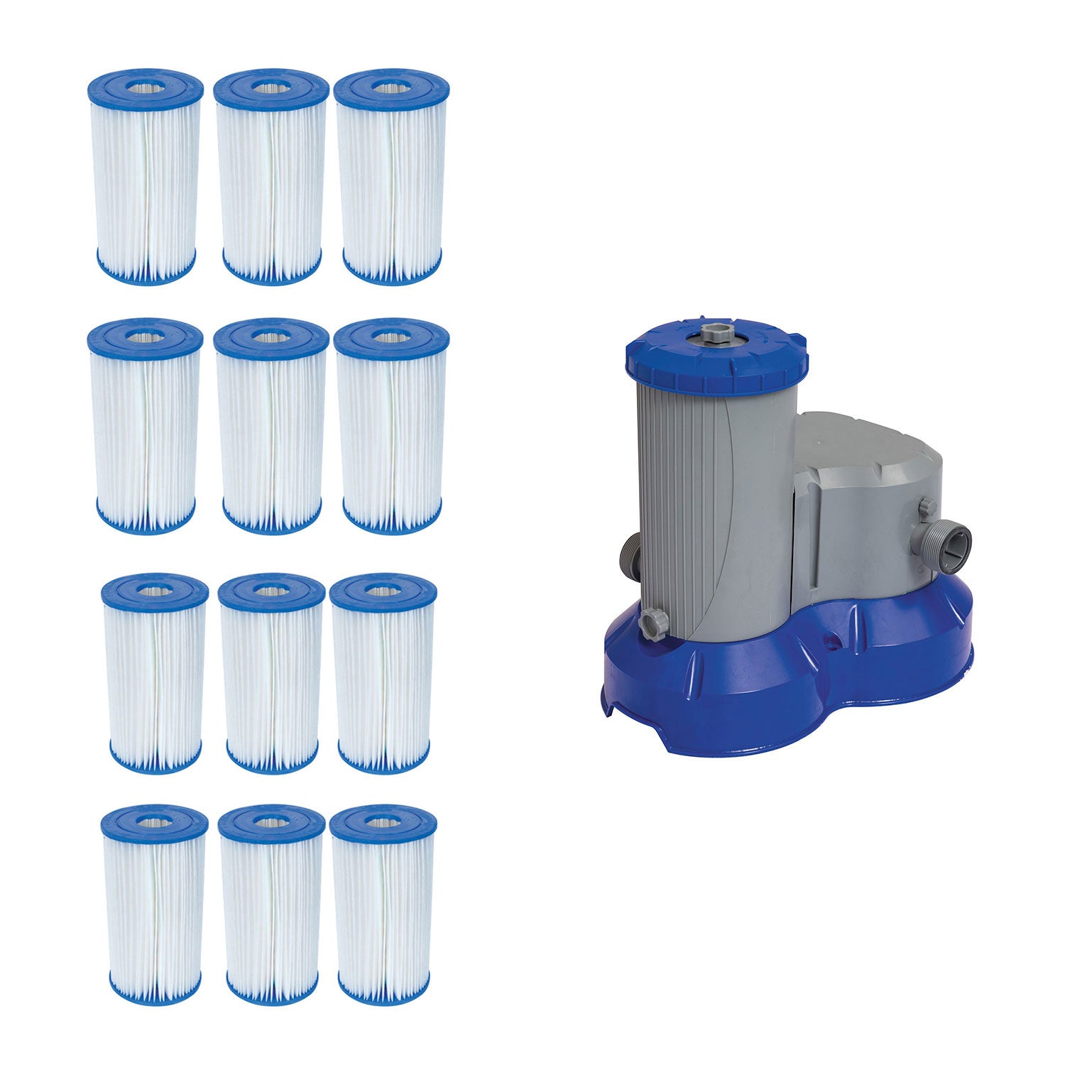 Bestway Pool Filter Replacement Cartridge (12) + Above Ground Pool Filter Pump - VMInnovations