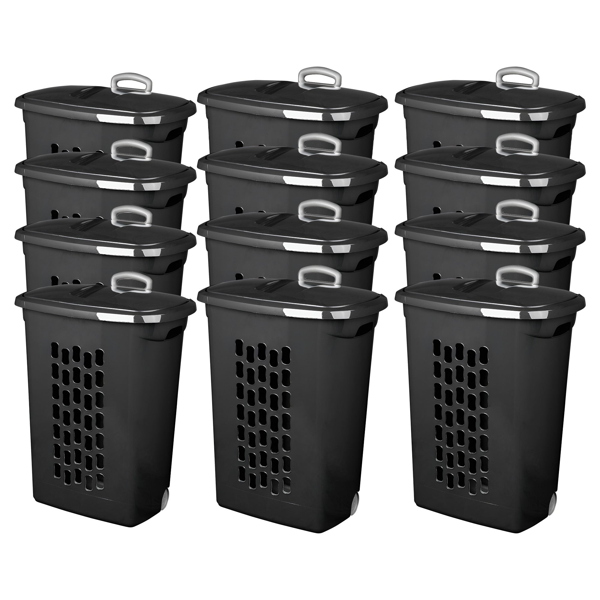 Sterilite Ultra Wheeled Laundry Hamper, Plastic Clothes Bin, Black, 12 Pack - VMInnovations