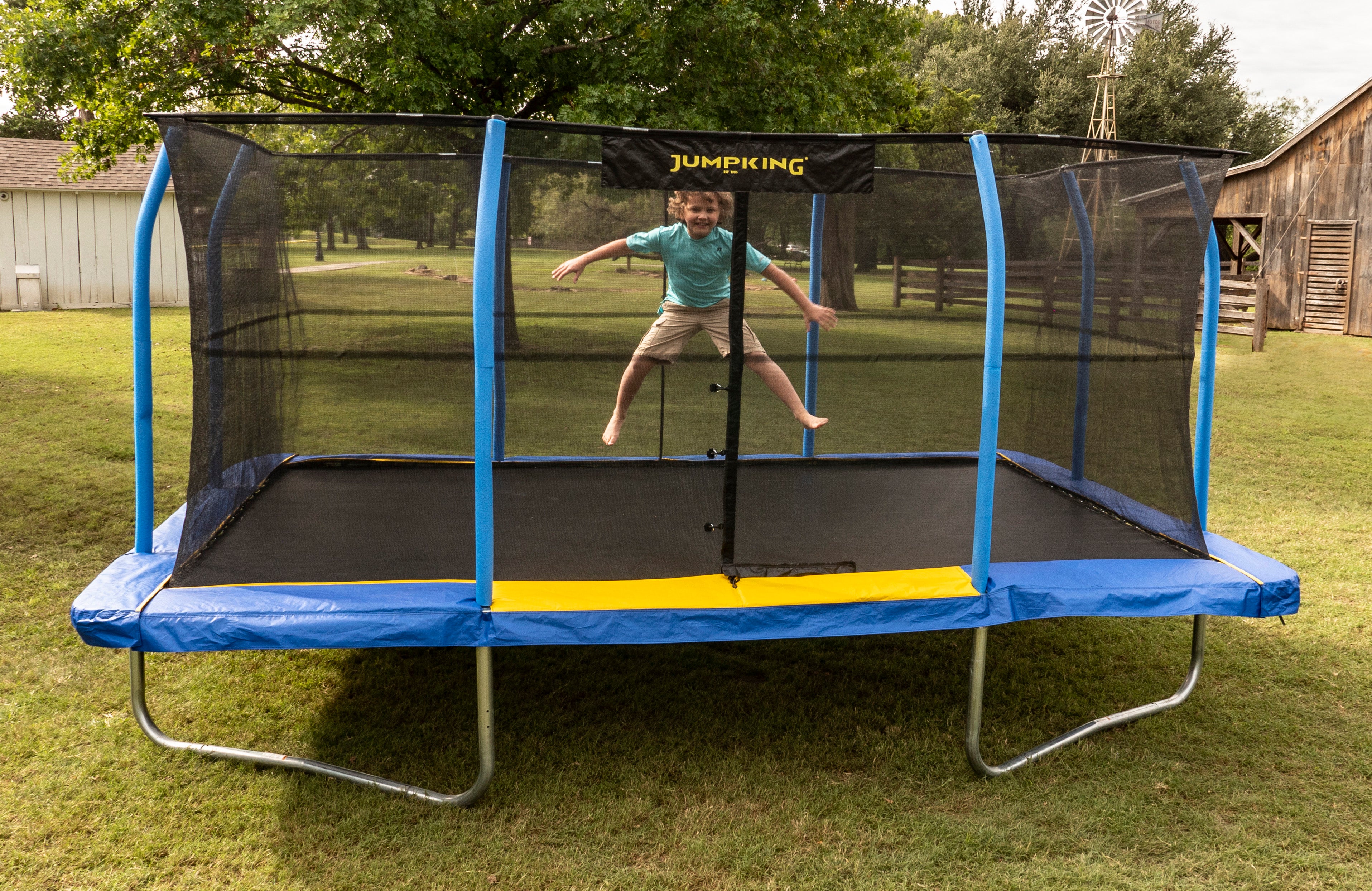 JumpKing 12 x 17 Foot Large Rectangular Trampoline with Safety Net Wall Siding - VMInnovations