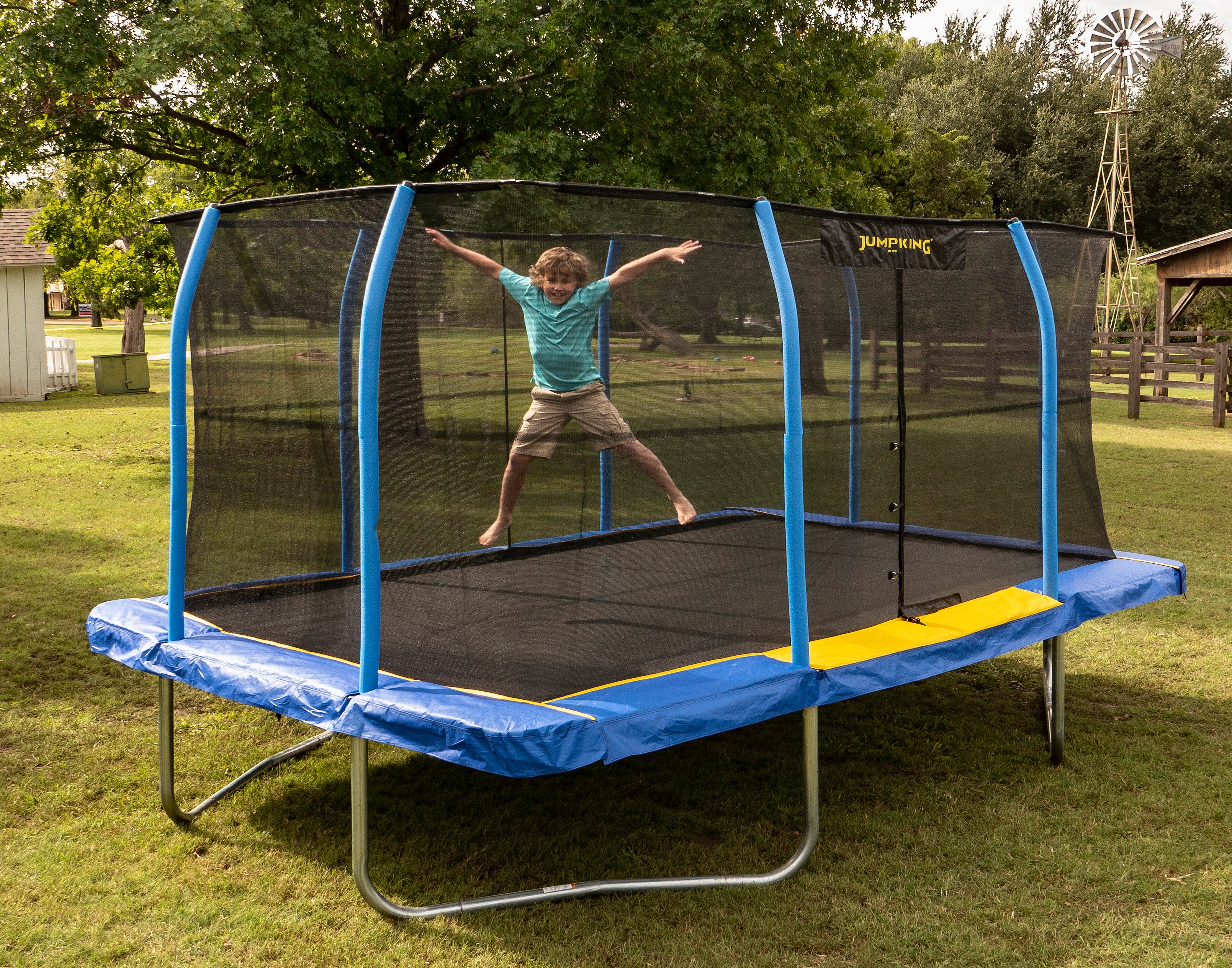 JumpKing 12 x 17 Foot Large Rectangular Trampoline with Safety Net Wall Siding - VMInnovations
