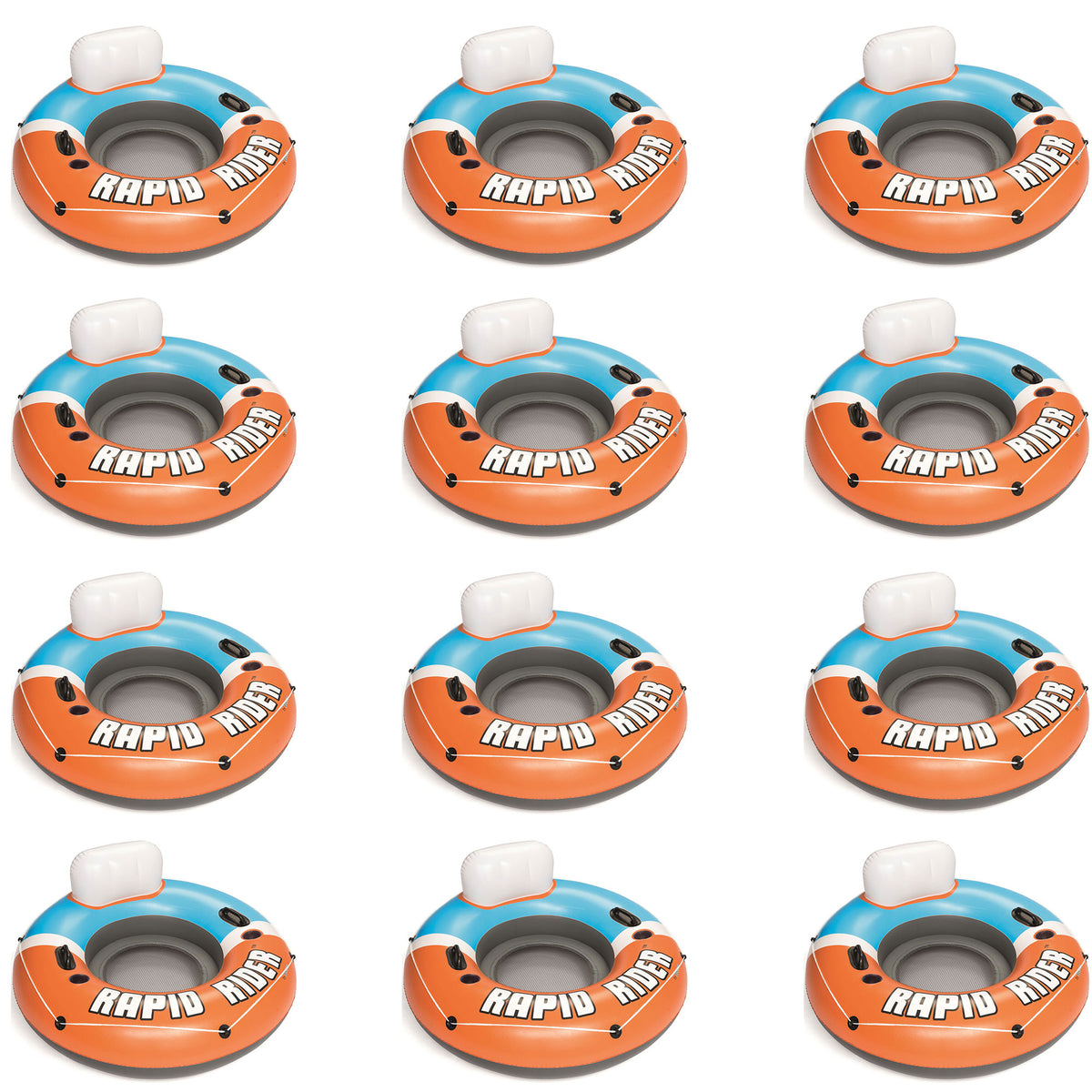 Bestway CoolerZ Rapid Rider Inflatable Blow Up Pool Chair Tube, Orange (12 Pack)
