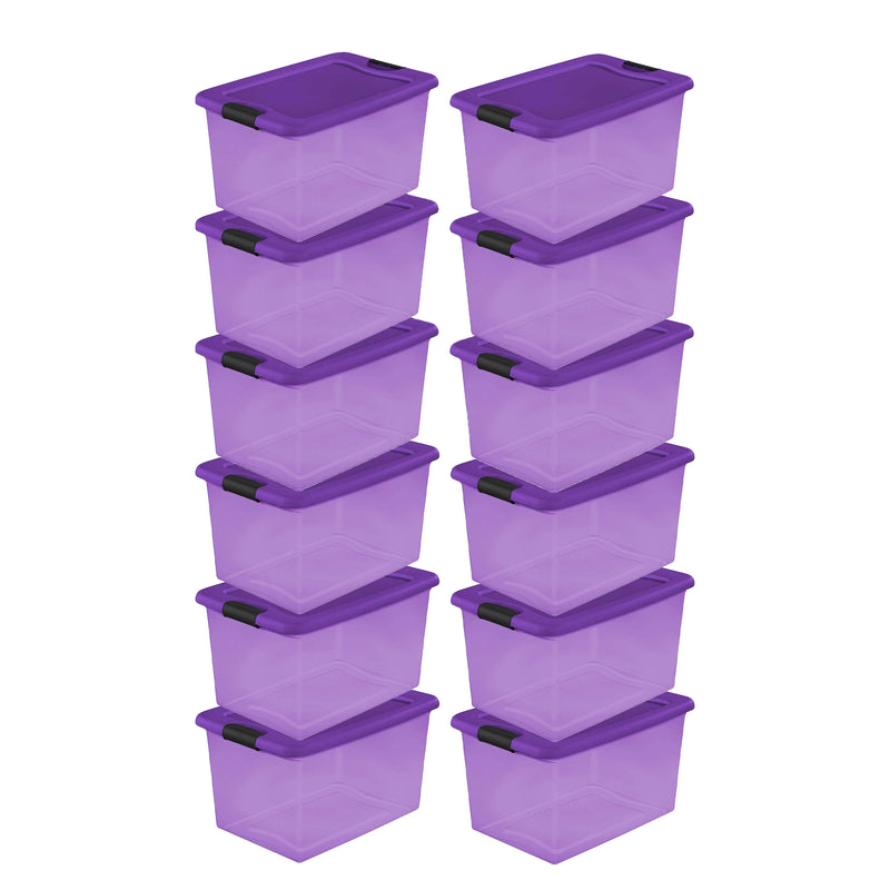 Sterilite 64 Quart Latching Plastic Storage Container Bin in Purple (12 Pack)