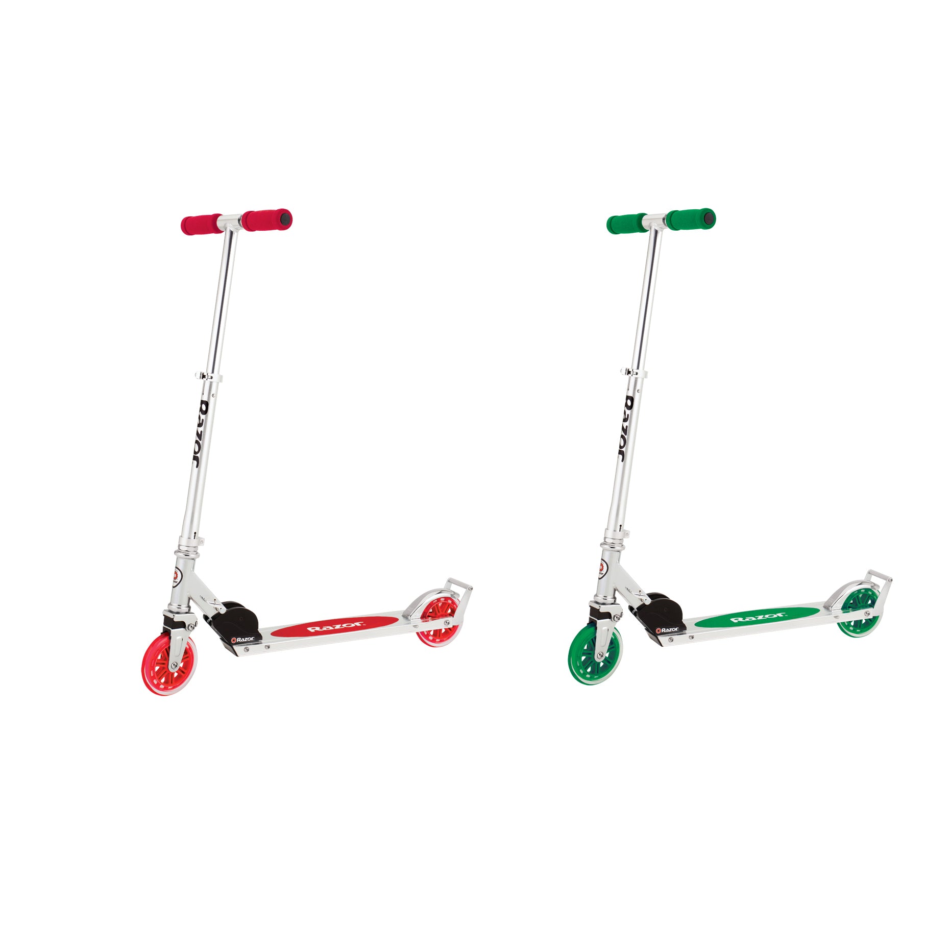 Razor A3 Aluminum Portable Kids Kick Scooter w Wheelie Bar, Red & Green (2 Pack)