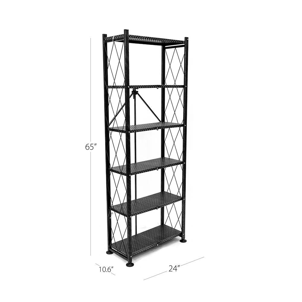 Origami 6 Shelf Bookcase Open Organizer Freestanding Living Room Shelves, Black - VMInnovations