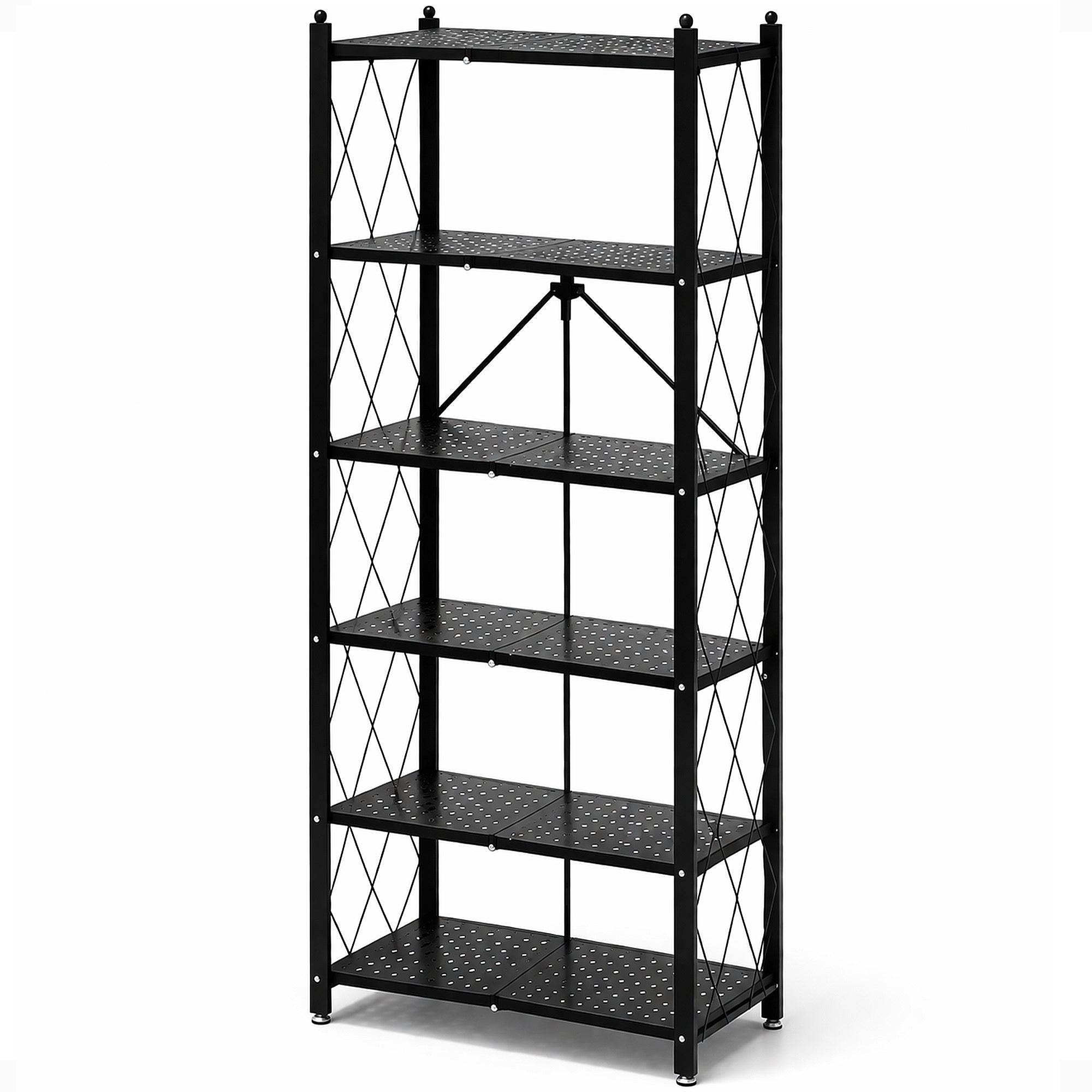 Origami 6 Shelf Bookcase Open Organizer Freestanding Living Room Shelves, Black - VMInnovations