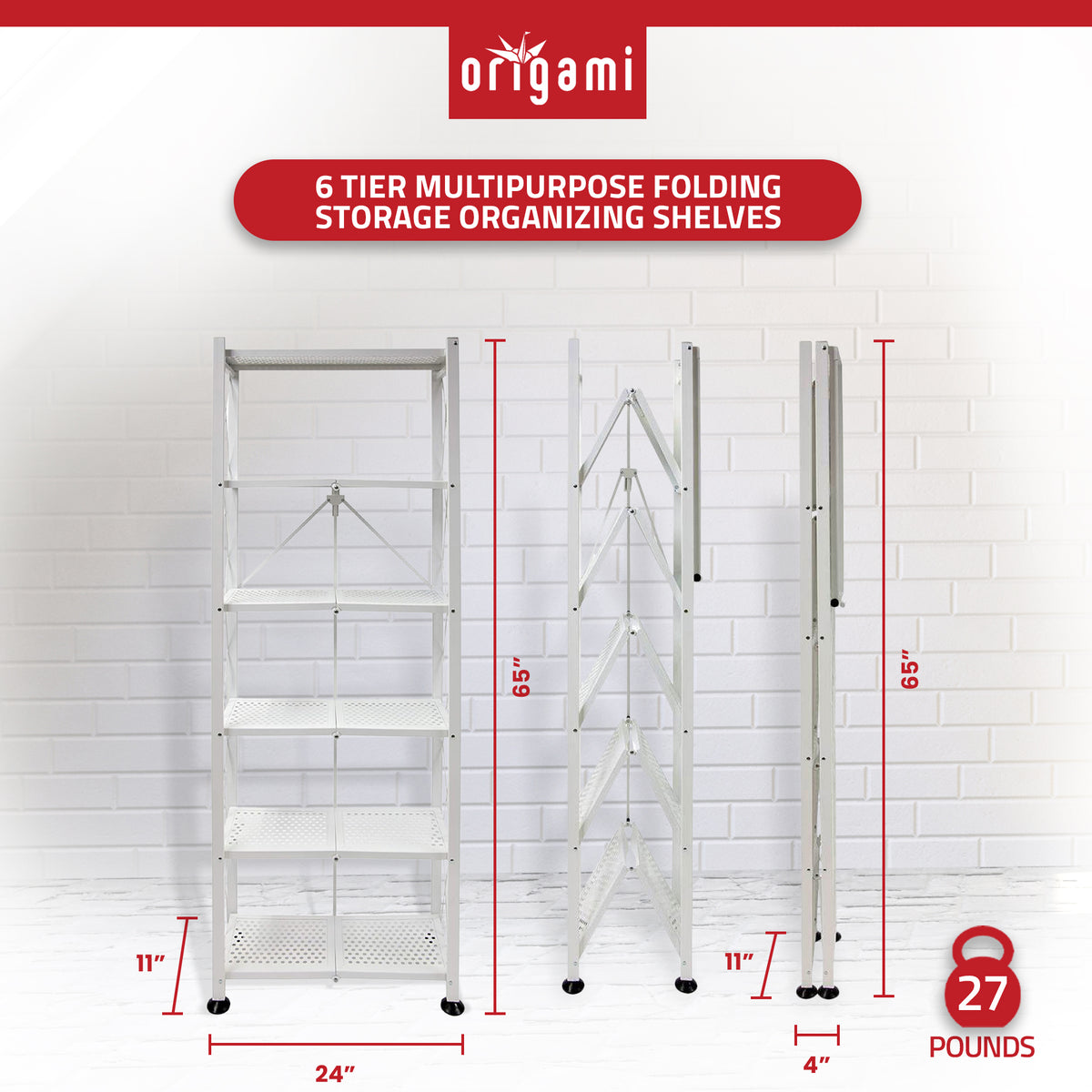 Origami 6-Shelf Open Styled Home Deco Rack Bookshelf, White (Open Box)