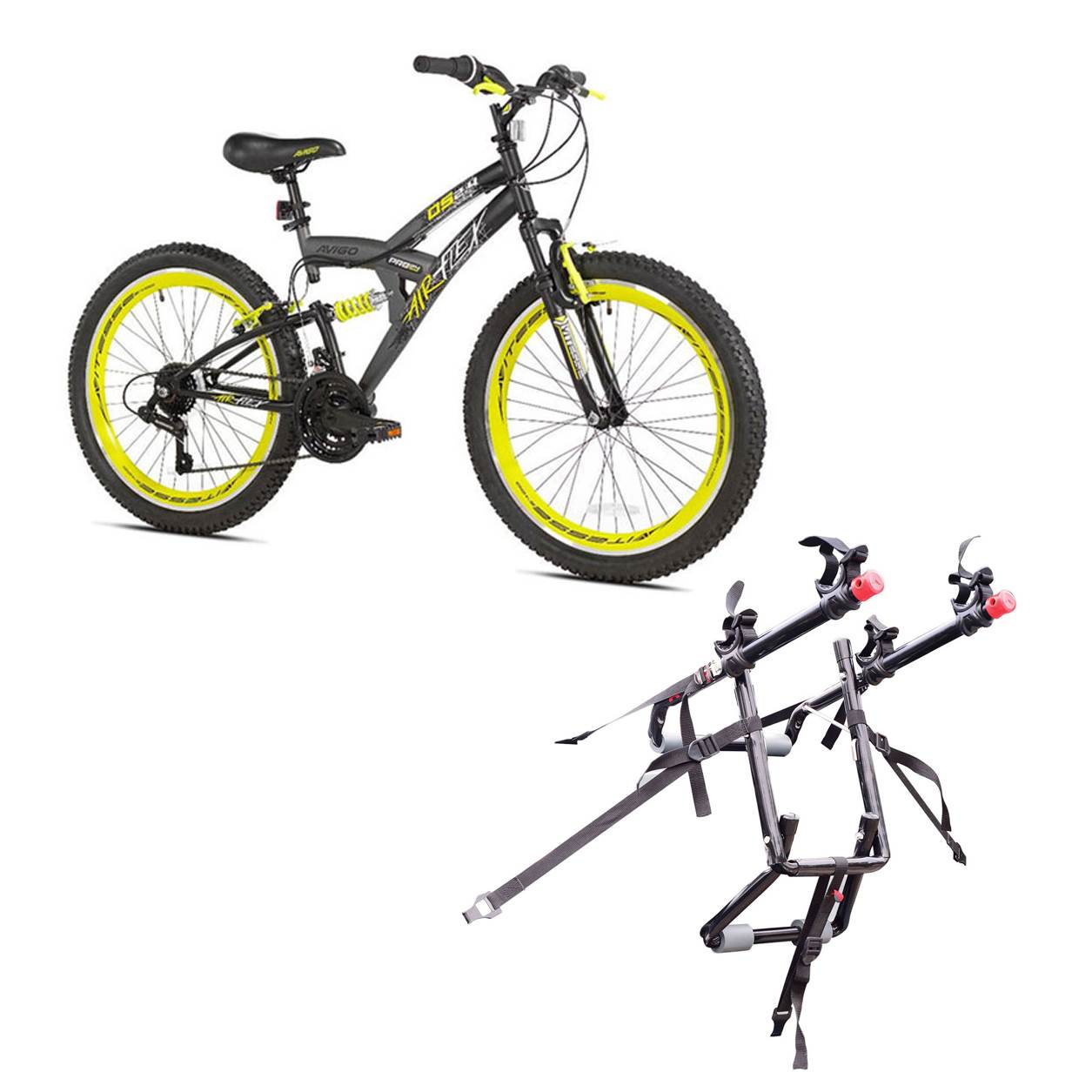 Kent Bikes Avigo Air Flex Steel 24 Inch Boys BMX Bike & 2 Bike Car Trunk Rack