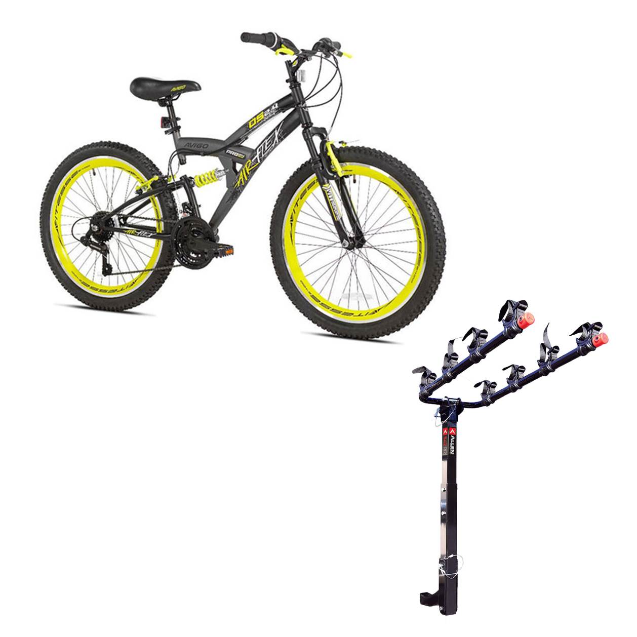 Kent Bikes Avigo Air Flex Steel 24 Inch Boys BMX Bike & 4 Bike Car Bumper Rack