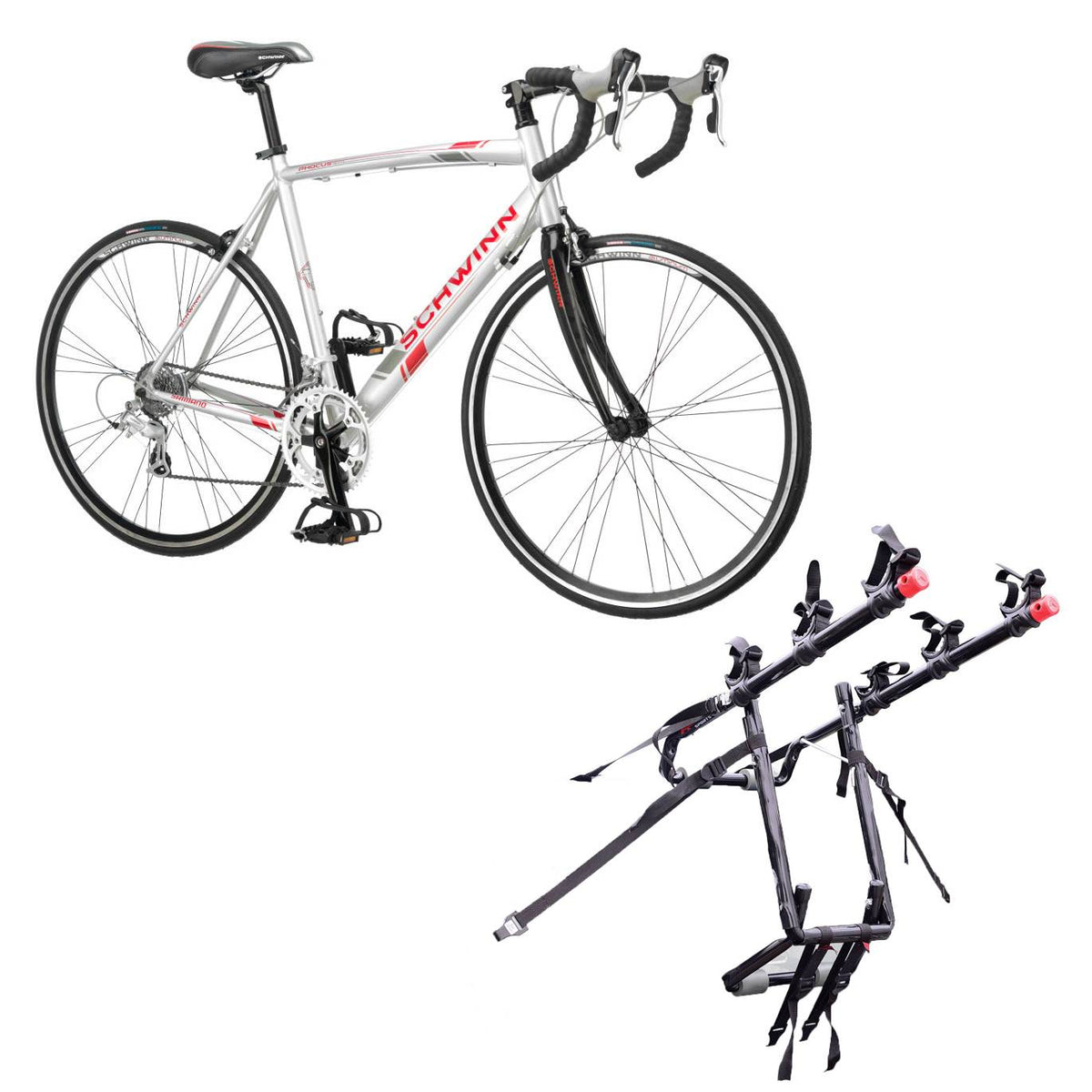 Schwinn 700C Phocus 1600 Womens Drop Bar Road Bicycle & 3 Bike Car Trunk Rack