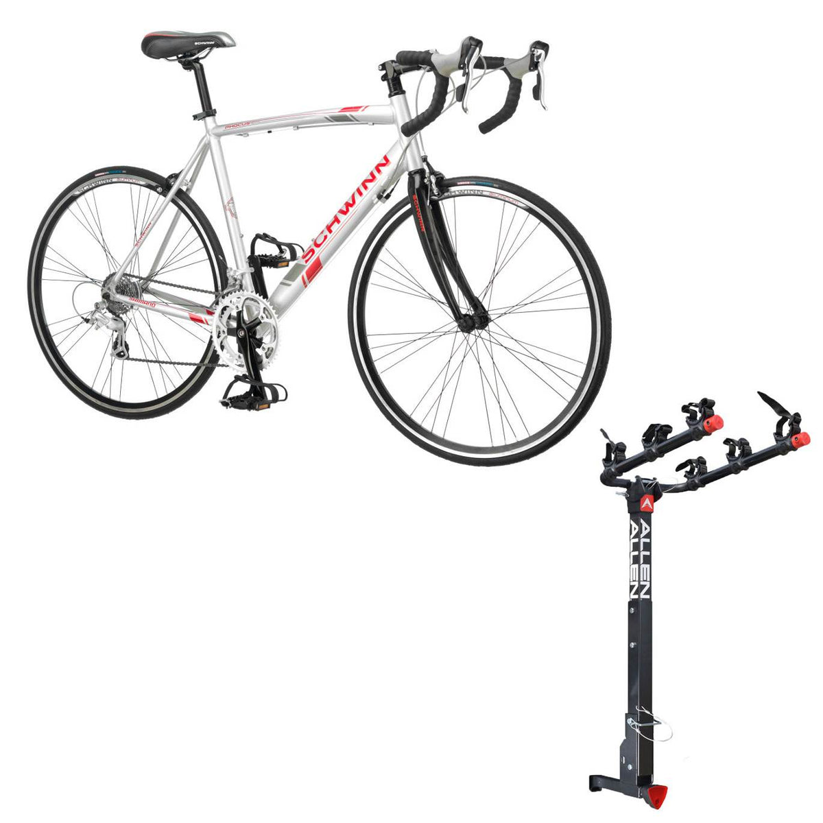 Schwinn 700C Phocus 1600 Womens Drop Bar Road Bicycle & 3 Bike Car Hitch Rack
