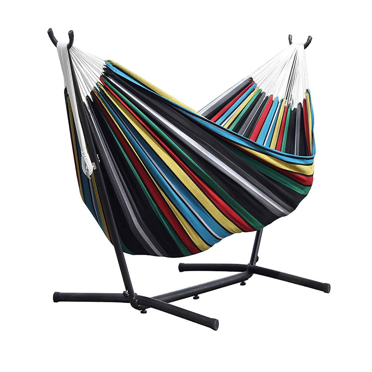 Vivere Cotton Double Hammock w/ Universal Steel Stand Combo, Rio Night(Open Box)