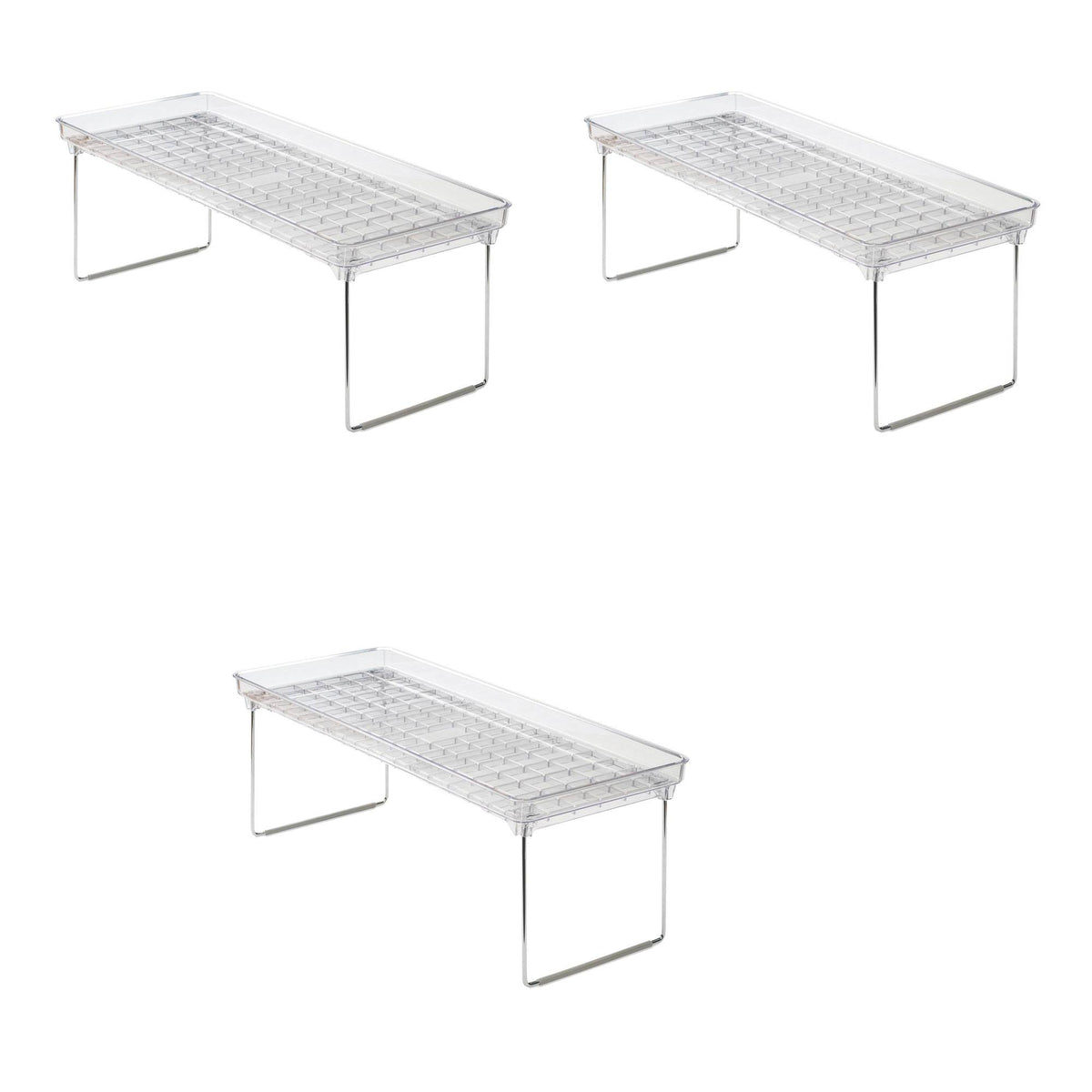 Madesmart Clear Stacking Cabinet Countertop Organizer Rack Shelf, Large (3 Pack)