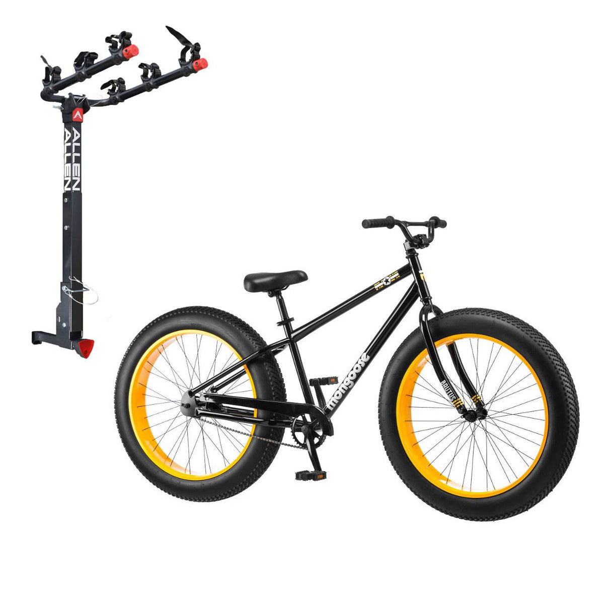 Mongoose 26" Brutus Mens Alloy All Terrain Mountain Bike & 3 Bike Car Hitch Rack