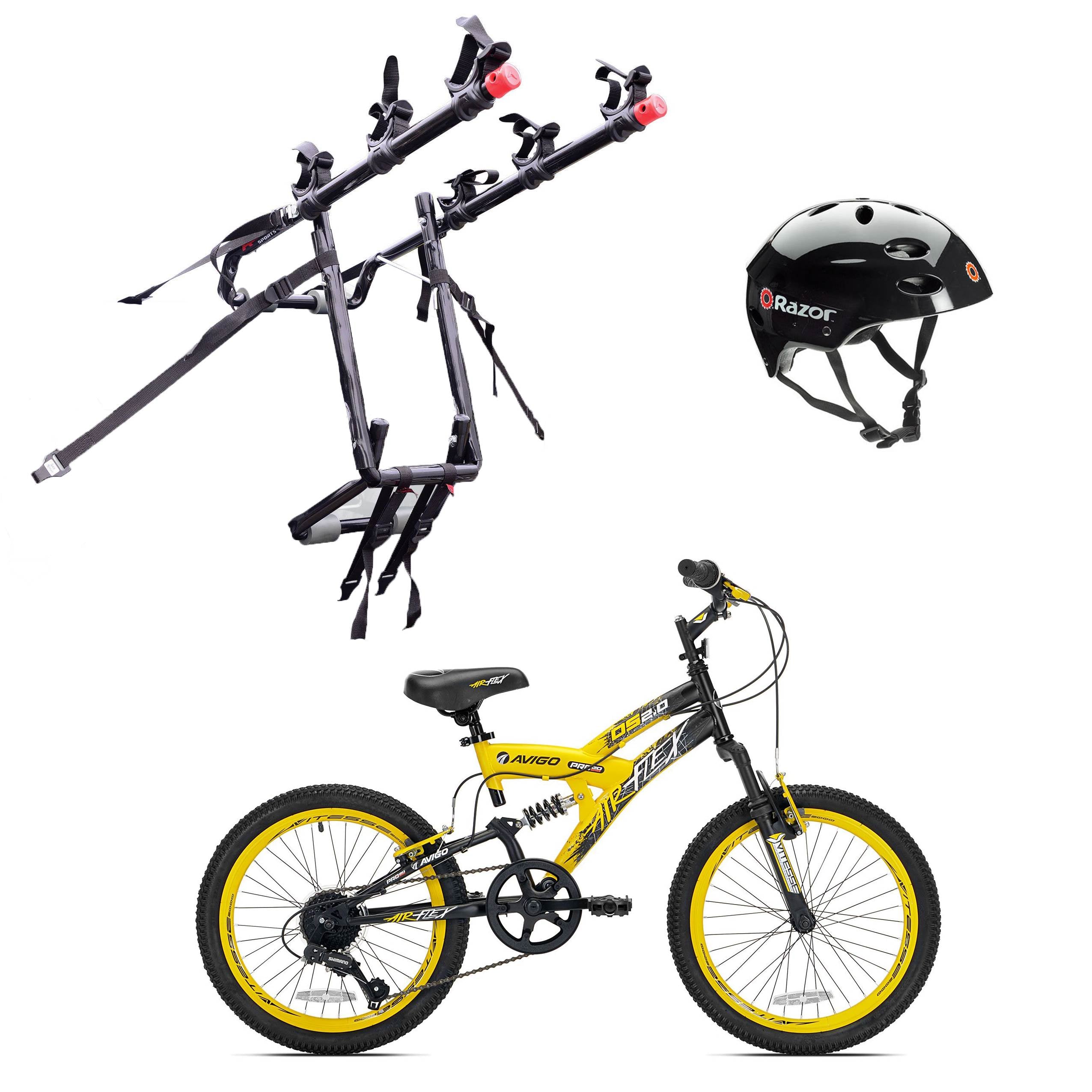 Kent Bikes Avigo Air Flex Steel 20 Inch Boys BMX Bike & 3 Bike Car Rack & Helmet