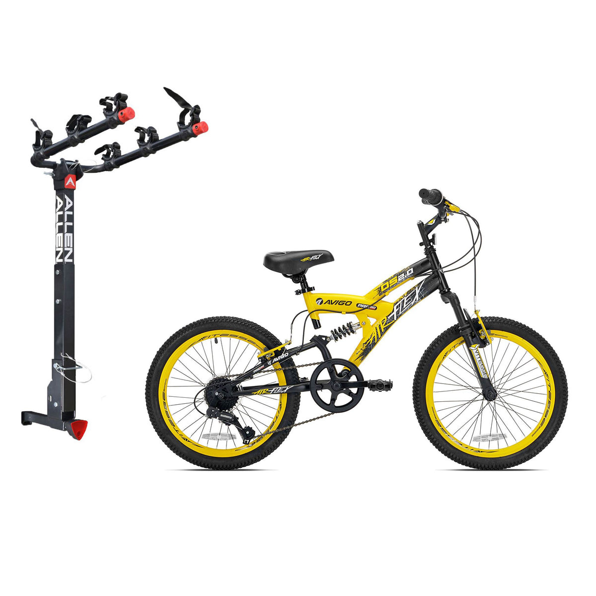Kent Bikes Avigo Air Flex Steel 20 Inch Boys BMX Bike & 3 Bike Car Hitch Rack