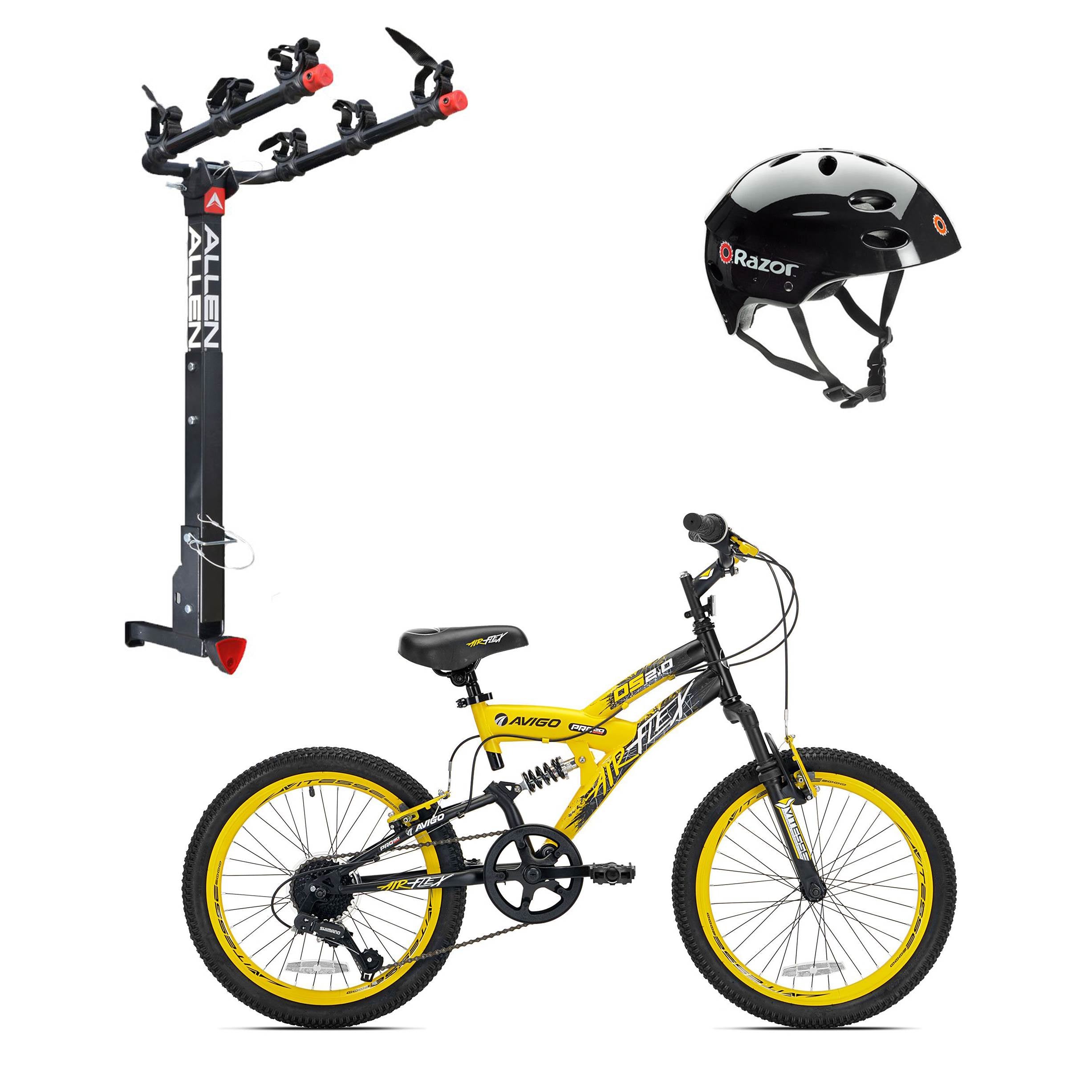 Kent Bikes Avigo Air Flex Steel 20 Inch Boys BMX Bike & 3 Bike Car Rack & Helmet