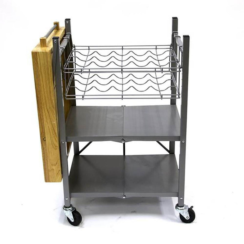 Origami Wheeled Kitchen Island Bar Cart with Double Wine-Rack Bottle Holder