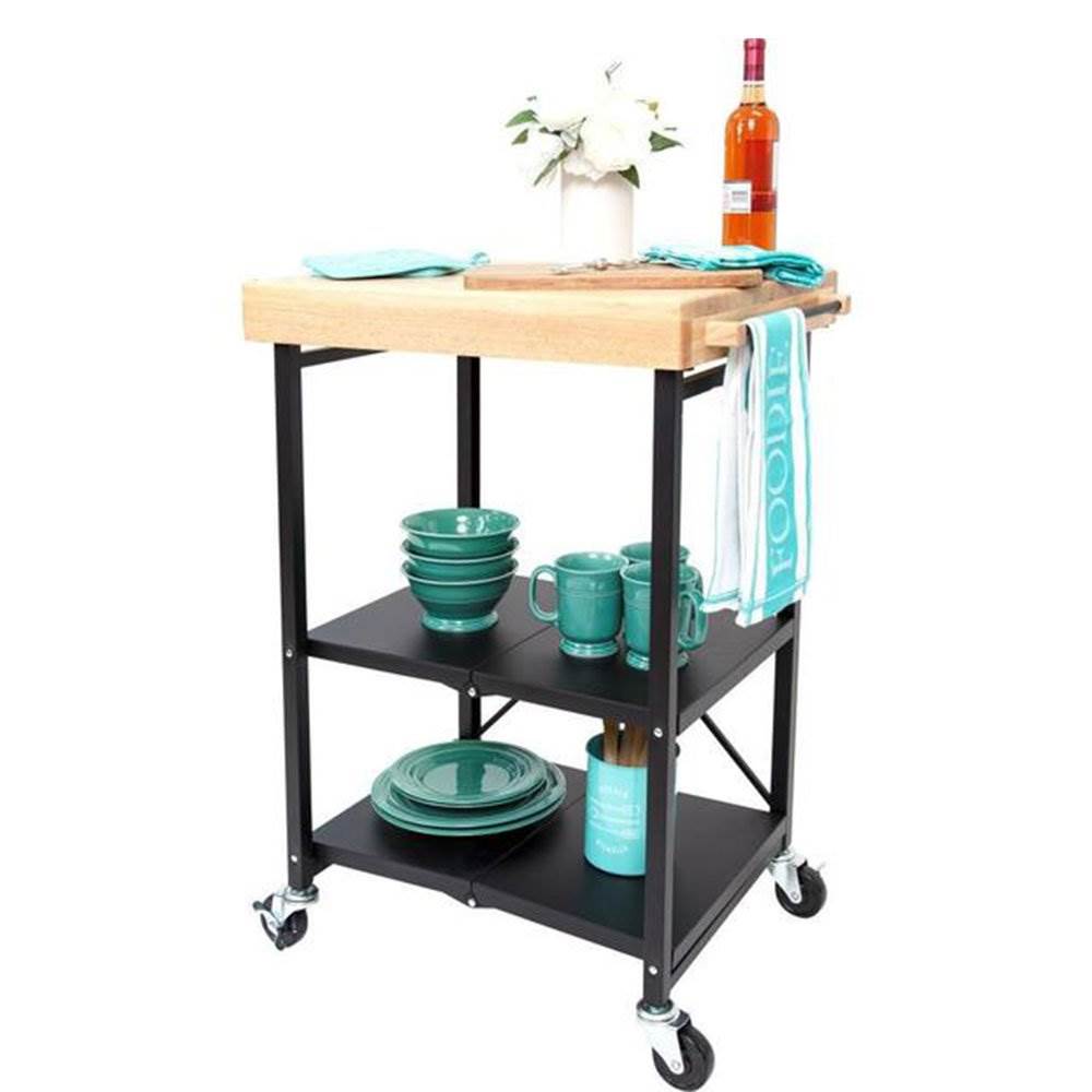 Origami Wheeled Kitchen Island Bar Cart with Double Wine-Rack Bottle Holder - VMInnovations