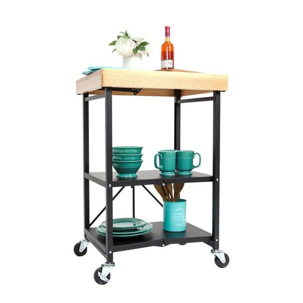Origami Wheeled Kitchen Island Bar Cart with Double Wine-Rack Bottle Holder - VMInnovations