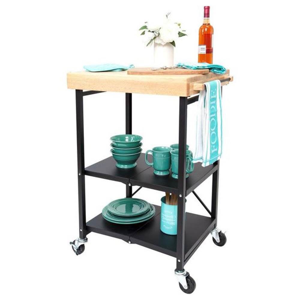 Origami Wheeled Kitchen Island Bar Cart with Double Wine-Rack Bottle Holder - VMInnovations