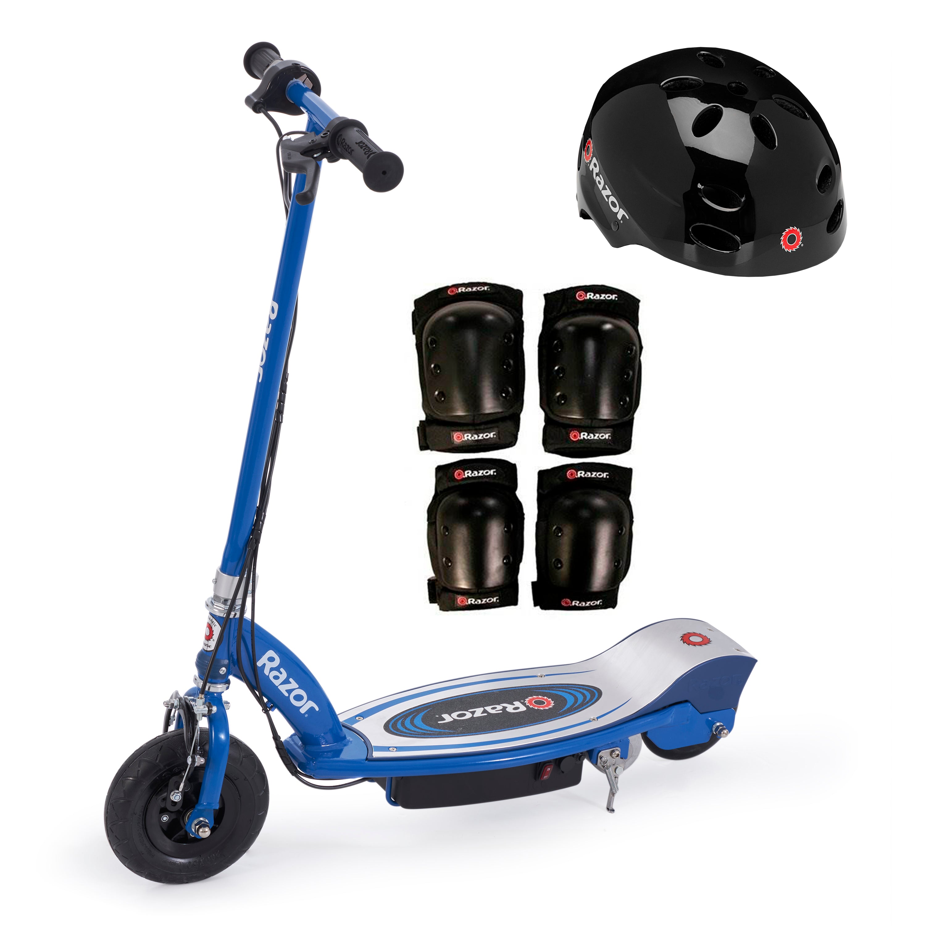 Razor E100 Kids Motorized 24V Electric Ride-On Scooter w/ Helmet and Pads, Blue