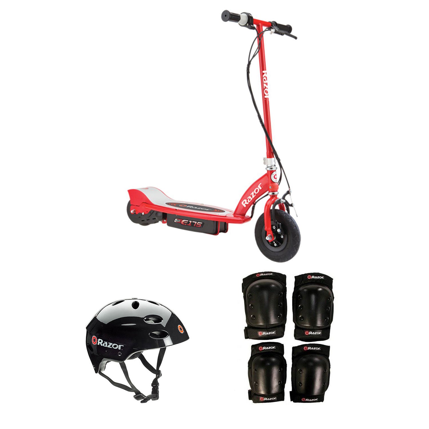 Razor Electric Power Kids Scooter + Youth Sport Helmet + Elbow & Knee Pads
