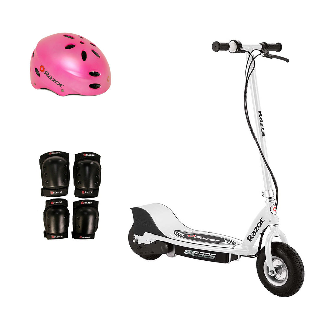 Razor E325 Electric Battery 24V Ride On Scooter, Helmet, & Elbow & Knee Pad Set