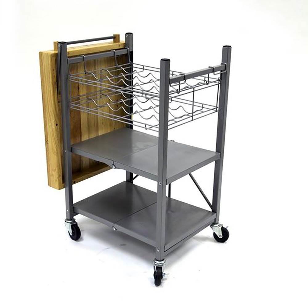 Origami Wheeled Kitchen Island Bar Cart with Double Wine Rack Bottle Holder - VMInnovations