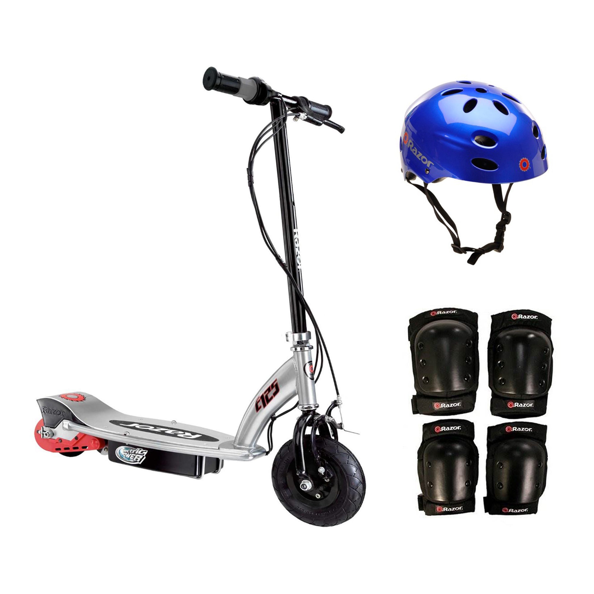 Razor E125 Electric Motorized Scooter, With Youth Helmet, Elbow & Knee Pad Set